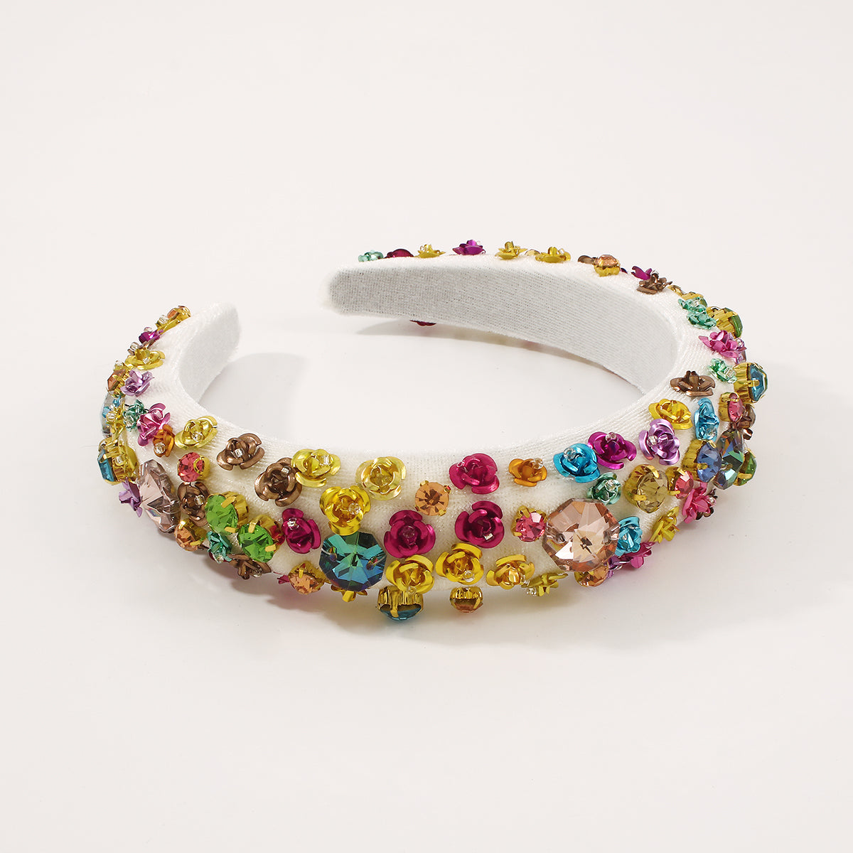Baroque Metal Flower Rhinestone Sponge Headband medyjewelry