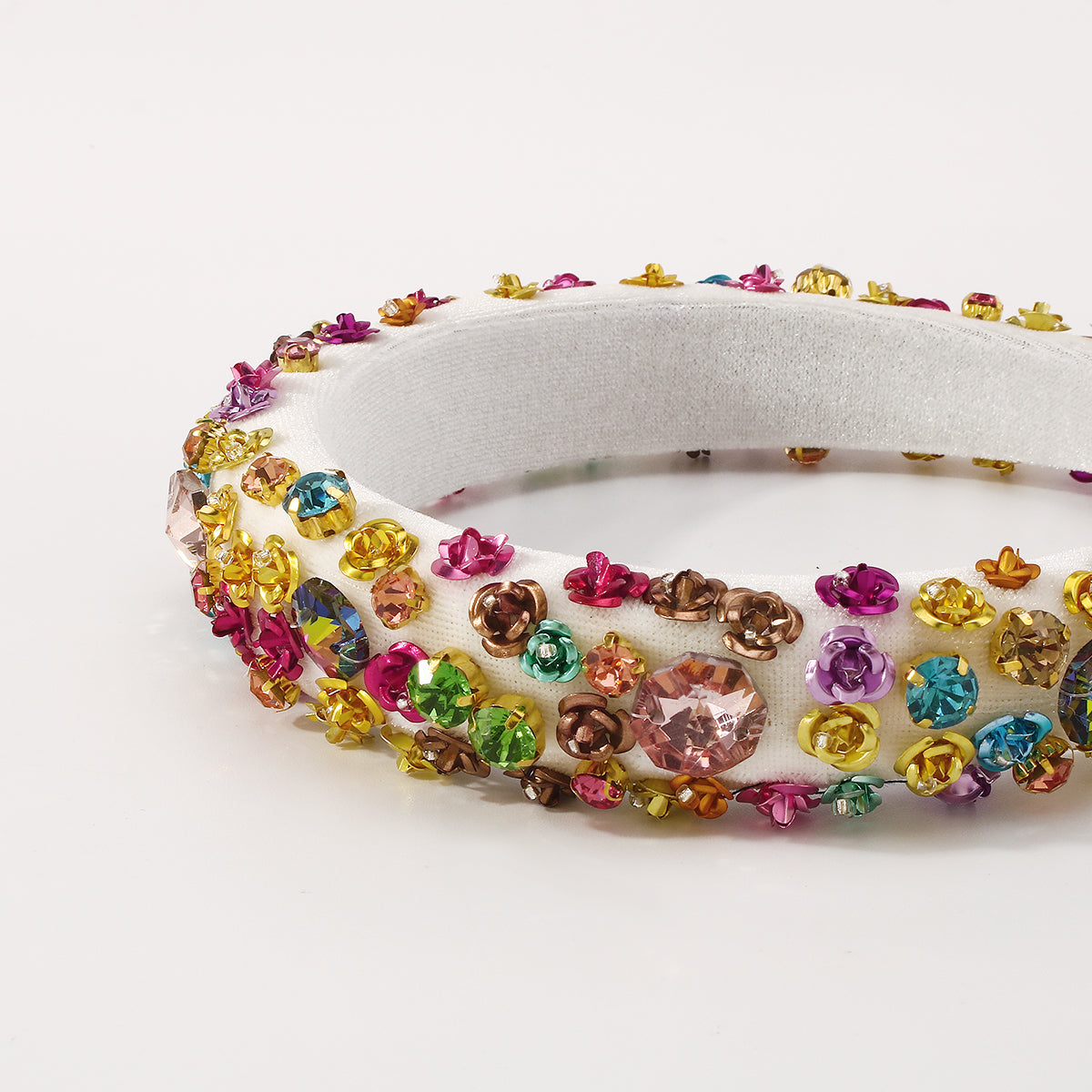 Baroque Metal Flower Rhinestone Sponge Headband medyjewelry