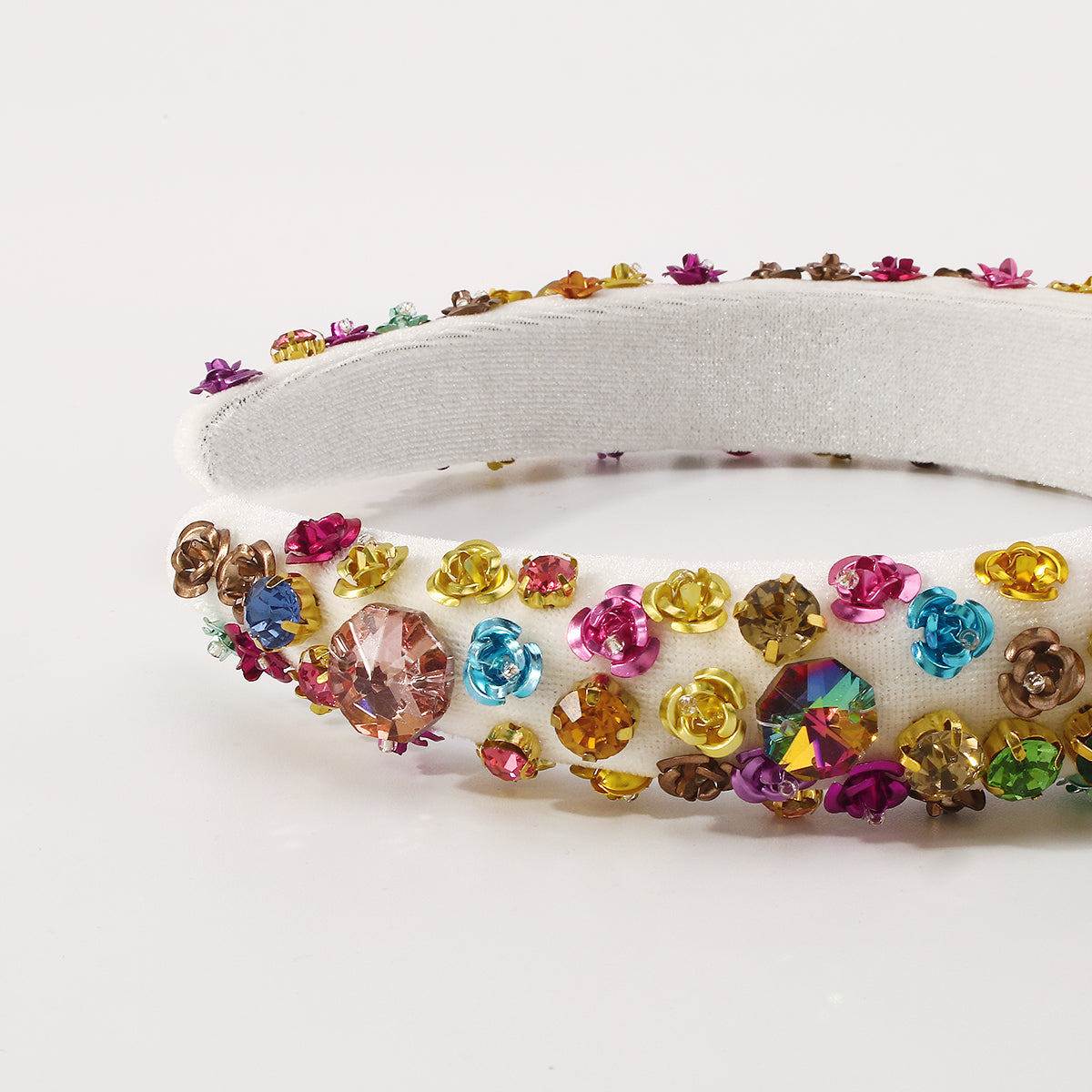 Baroque Metal Flower Rhinestone Sponge Headband medyjewelry