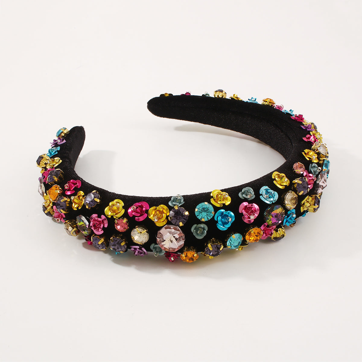 Baroque Metal Flower Rhinestone Sponge Headband medyjewelry