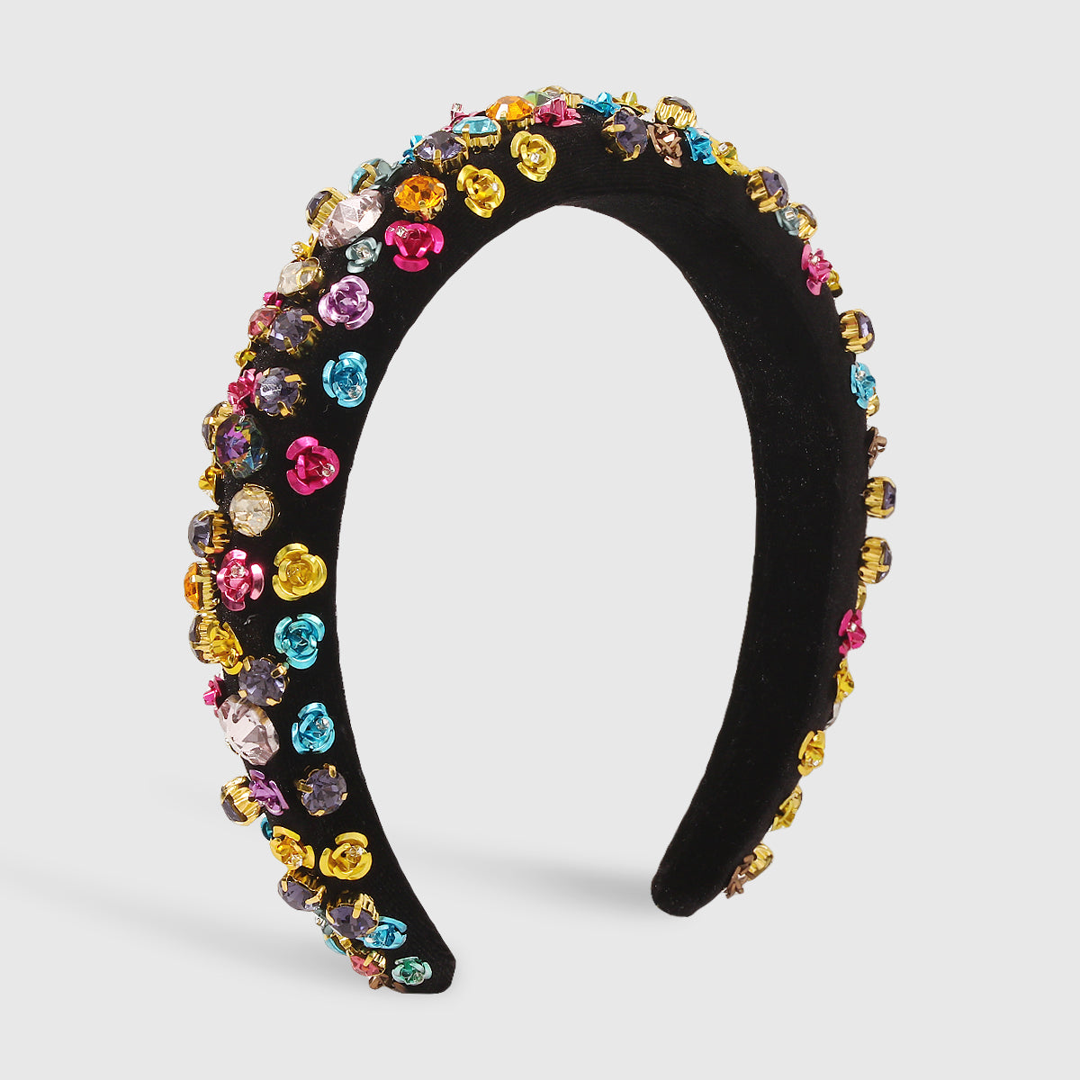 Baroque Metal Flower Rhinestone Sponge Headband medyjewelry