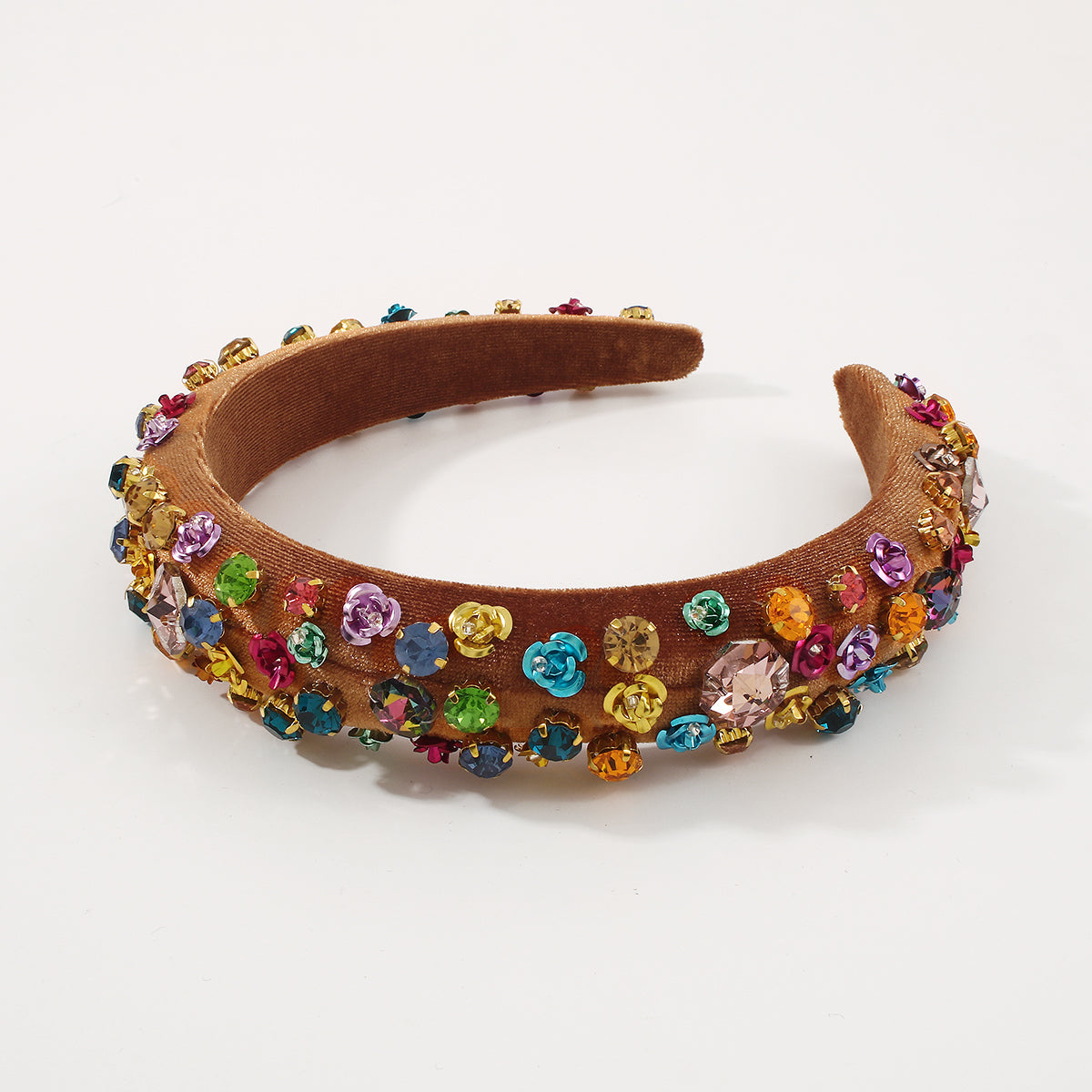 Baroque Metal Flower Rhinestone Sponge Headband medyjewelry