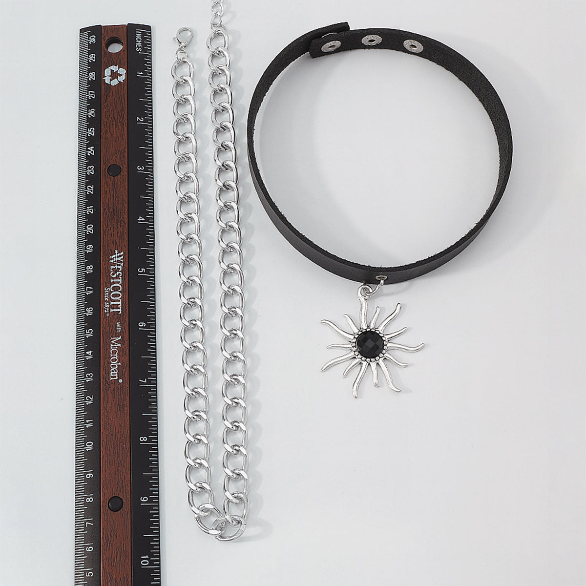 Punk Curb Chain PU Leather Sun Pendant Necklace medyjewelry