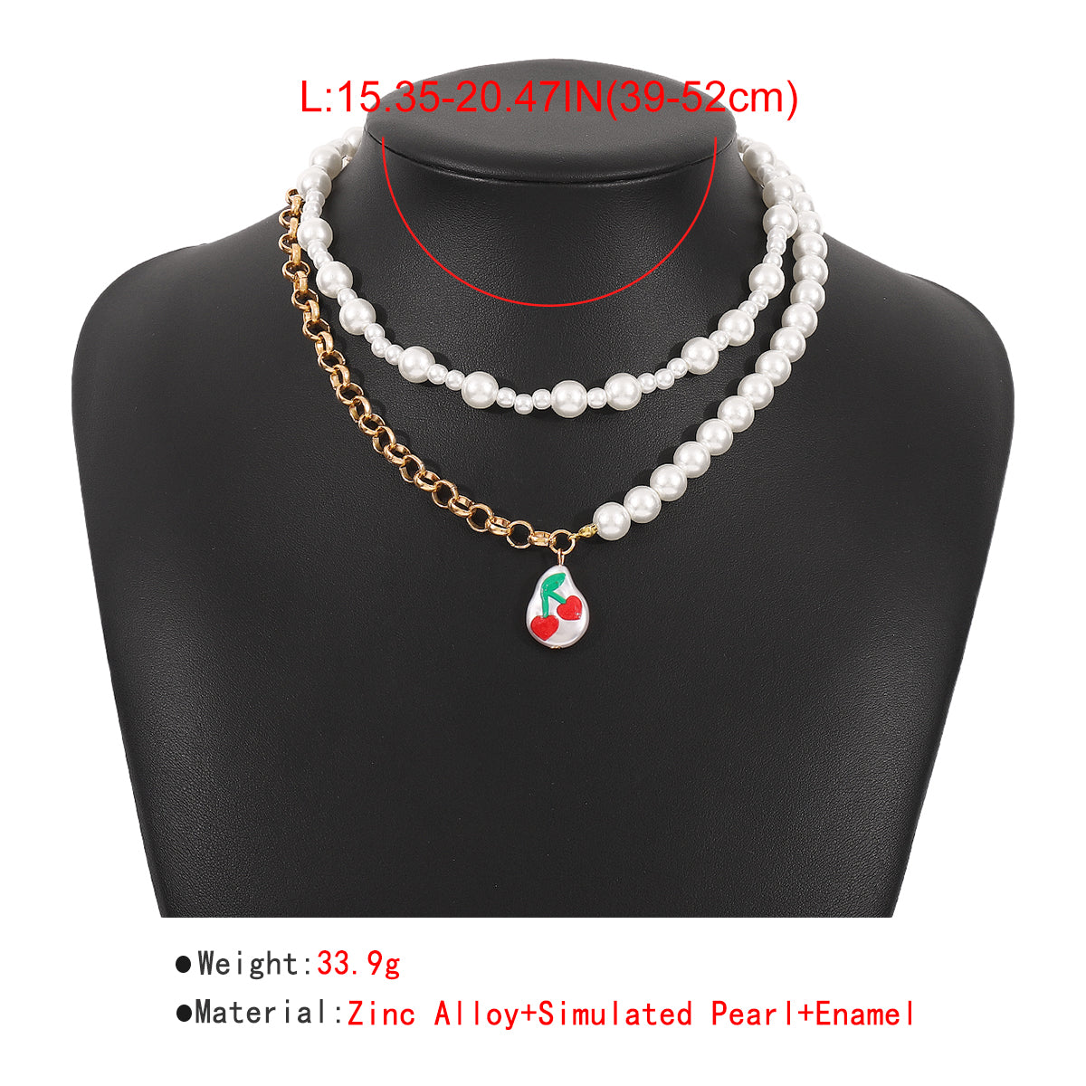 Half Pearl Half Chain Print Cherry Necklace medyjewelry
