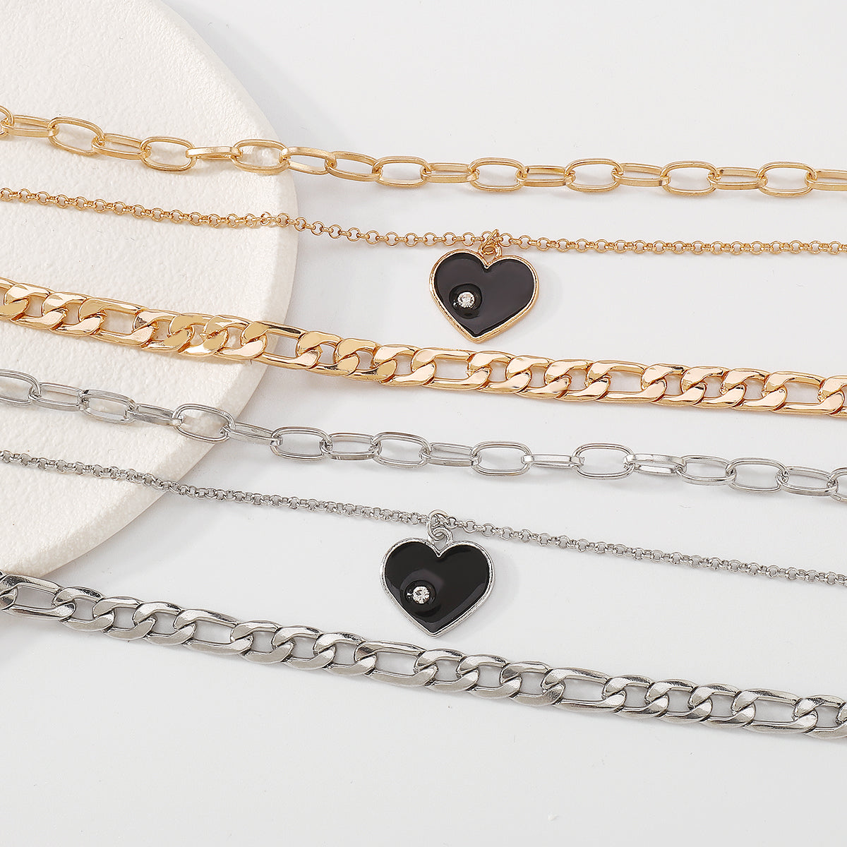 Punk Layered Chain Enamel Heart Pendant Necklace medyjewelry