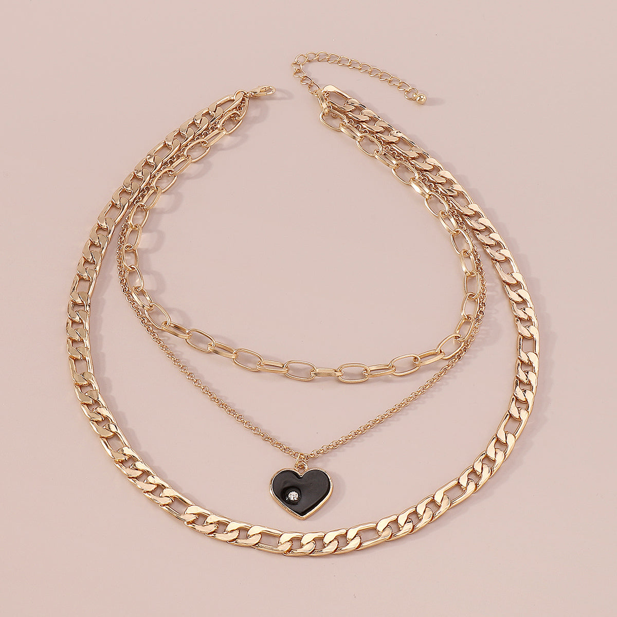 Punk Layered Chain Enamel Heart Pendant Necklace medyjewelry