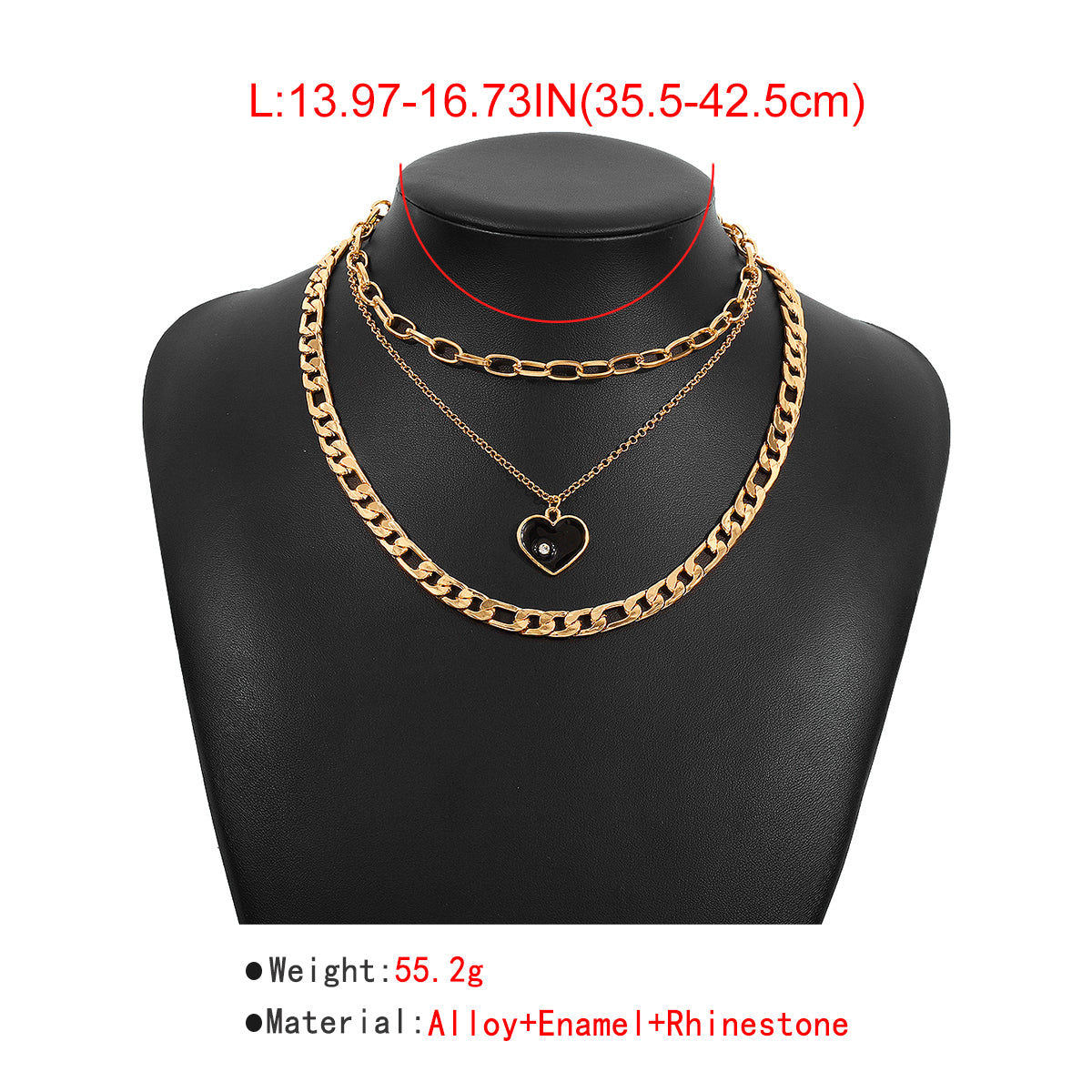 Punk Layered Chain Enamel Heart Pendant Necklace medyjewelry