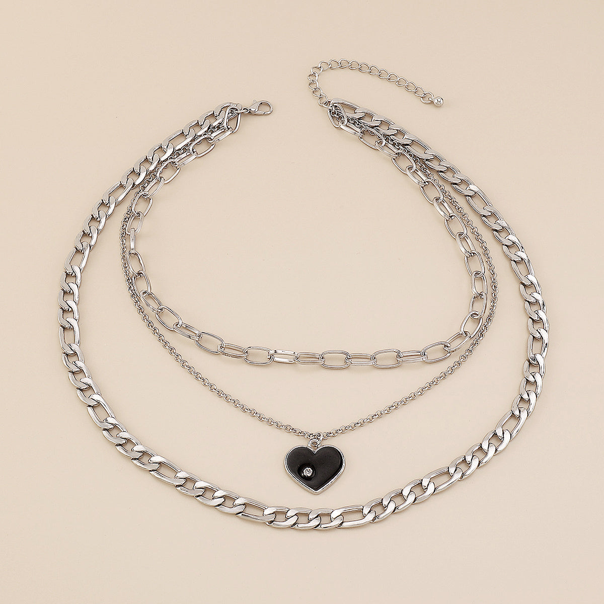 Punk Layered Chain Enamel Heart Pendant Necklace medyjewelry