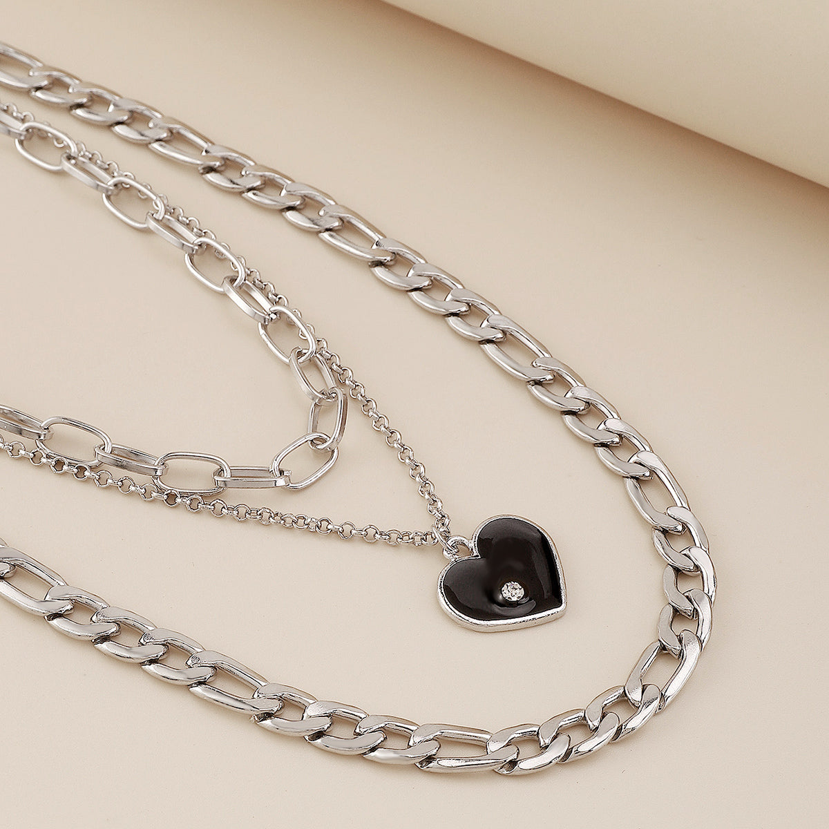 Punk Layered Chain Enamel Heart Pendant Necklace medyjewelry