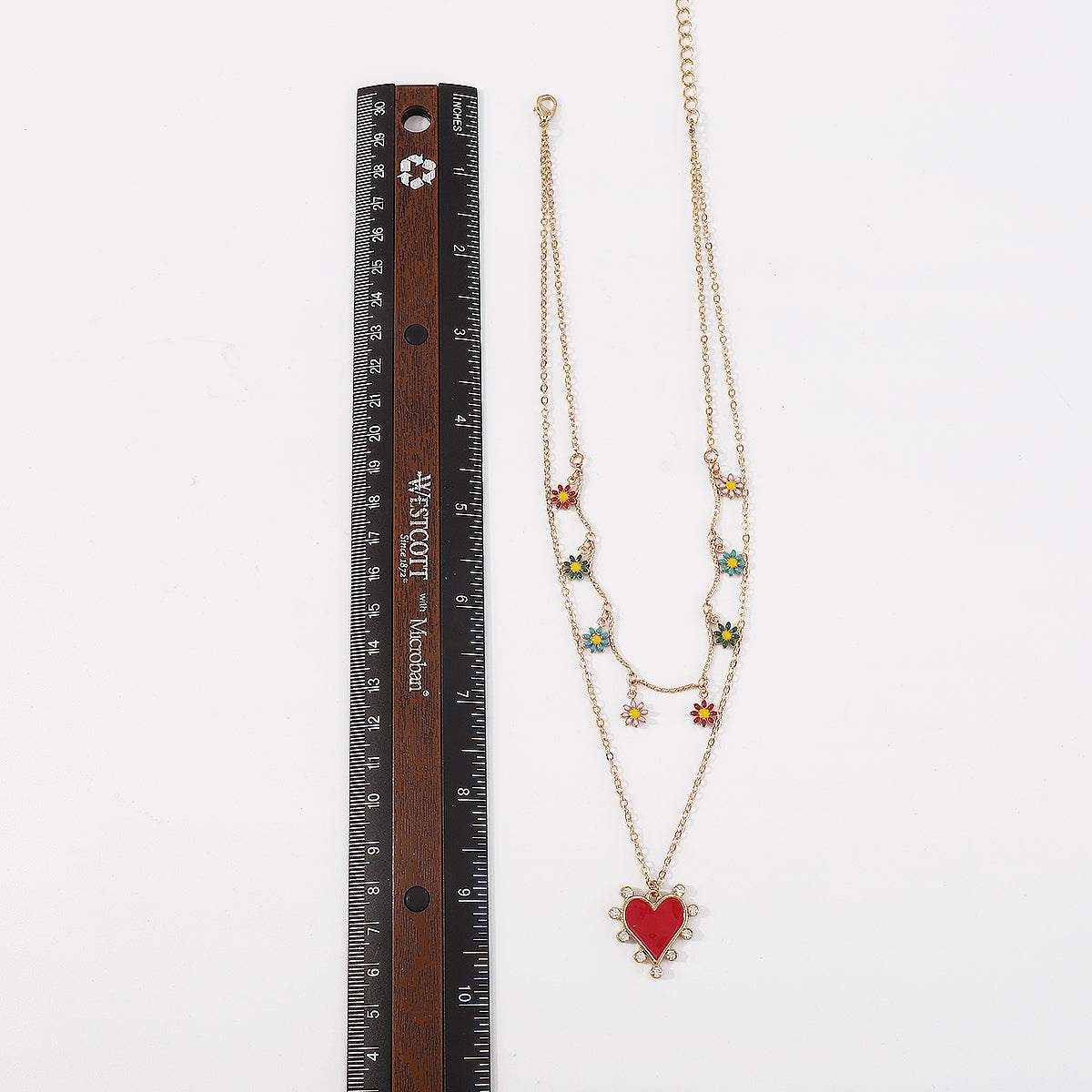 Bohemian Floral Red Enamel Heart Pendant Necklace medyjewelry