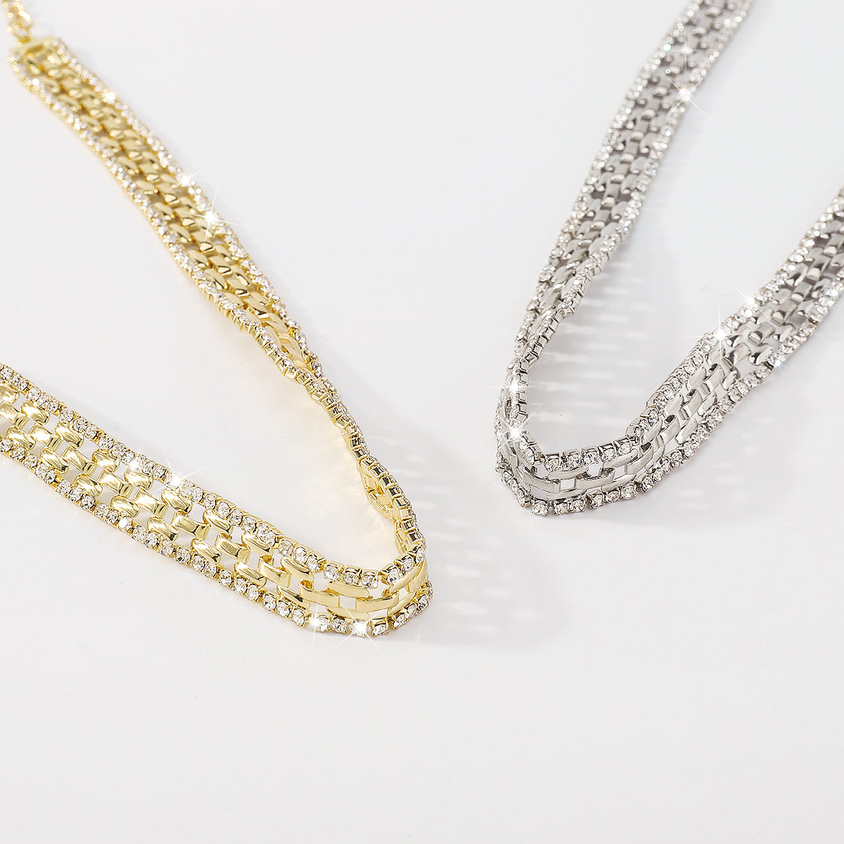 Punk Thick Rhinestone Chains Short Choker Necklace medyjewelry