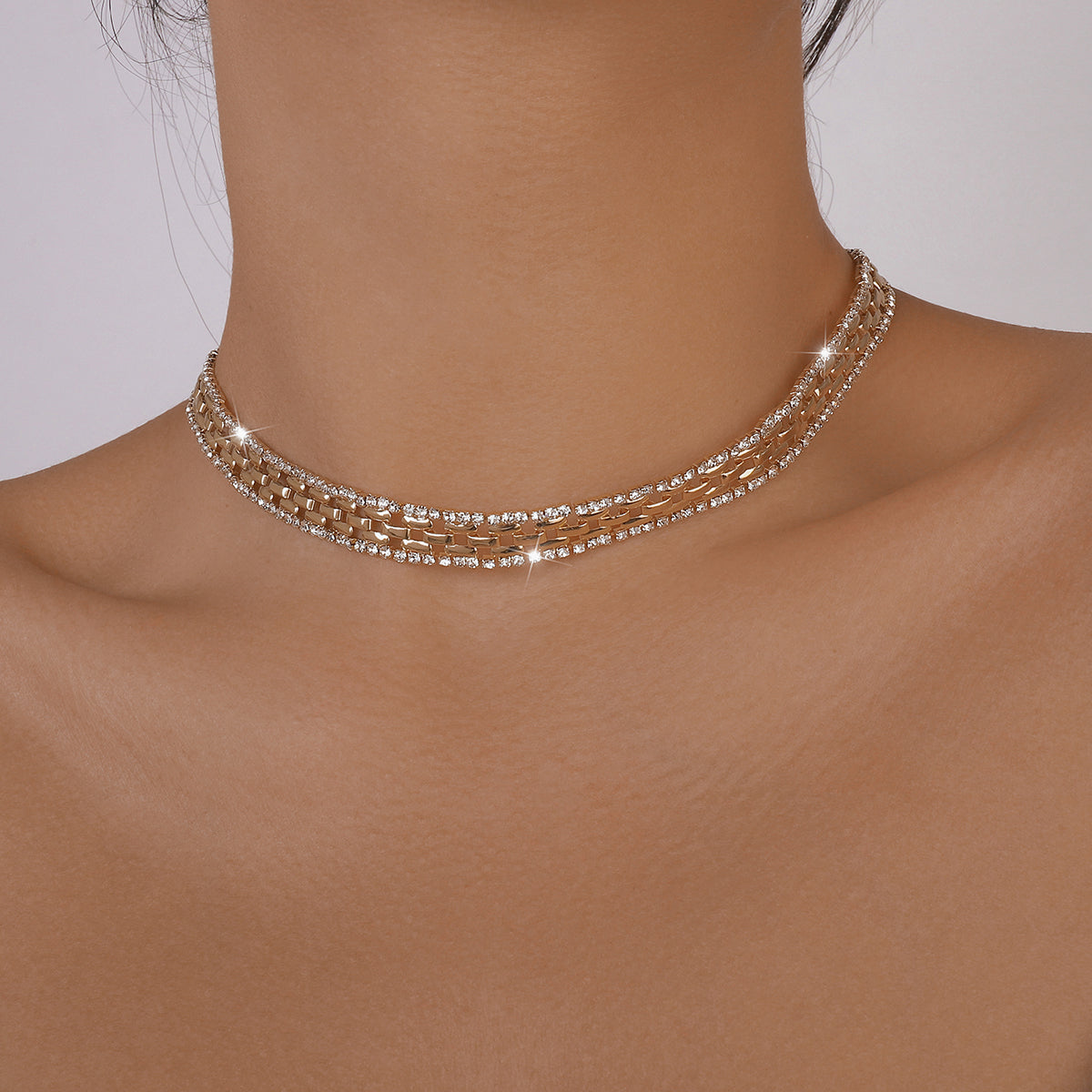 Punk Thick Rhinestone Chains Short Choker Necklace medyjewelry