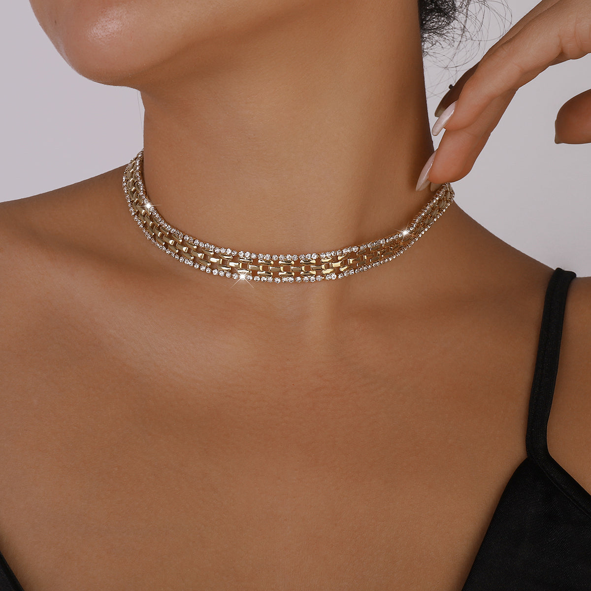 Punk Thick Rhinestone Chains Short Choker Necklace medyjewelry