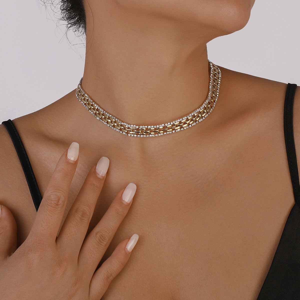 Punk Thick Rhinestone Chains Short Choker Necklace medyjewelry