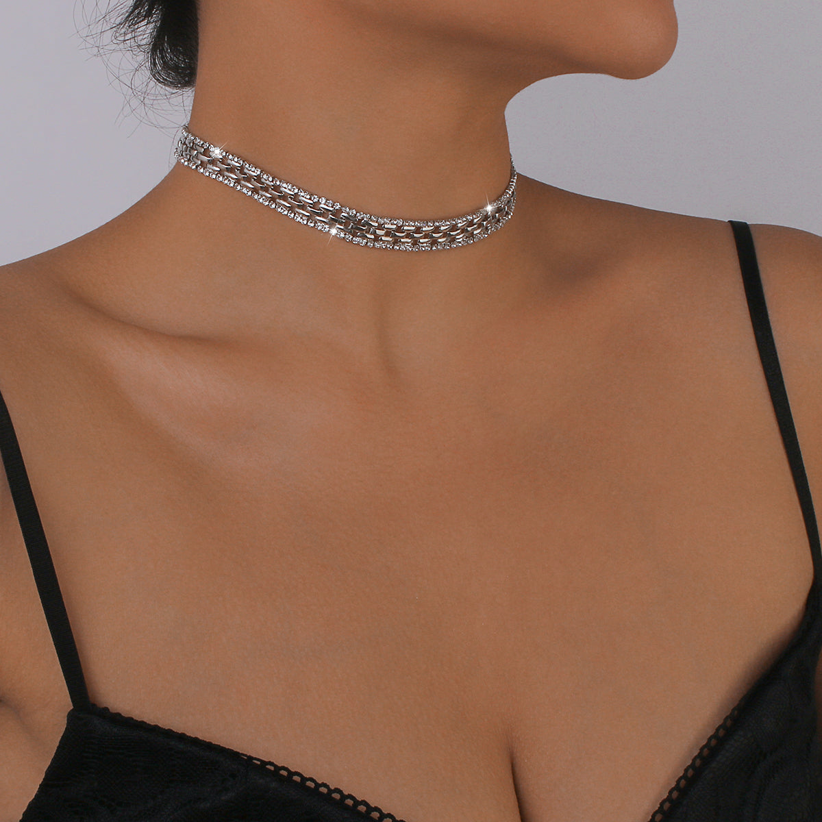 Punk Thick Rhinestone Chains Short Choker Necklace medyjewelry