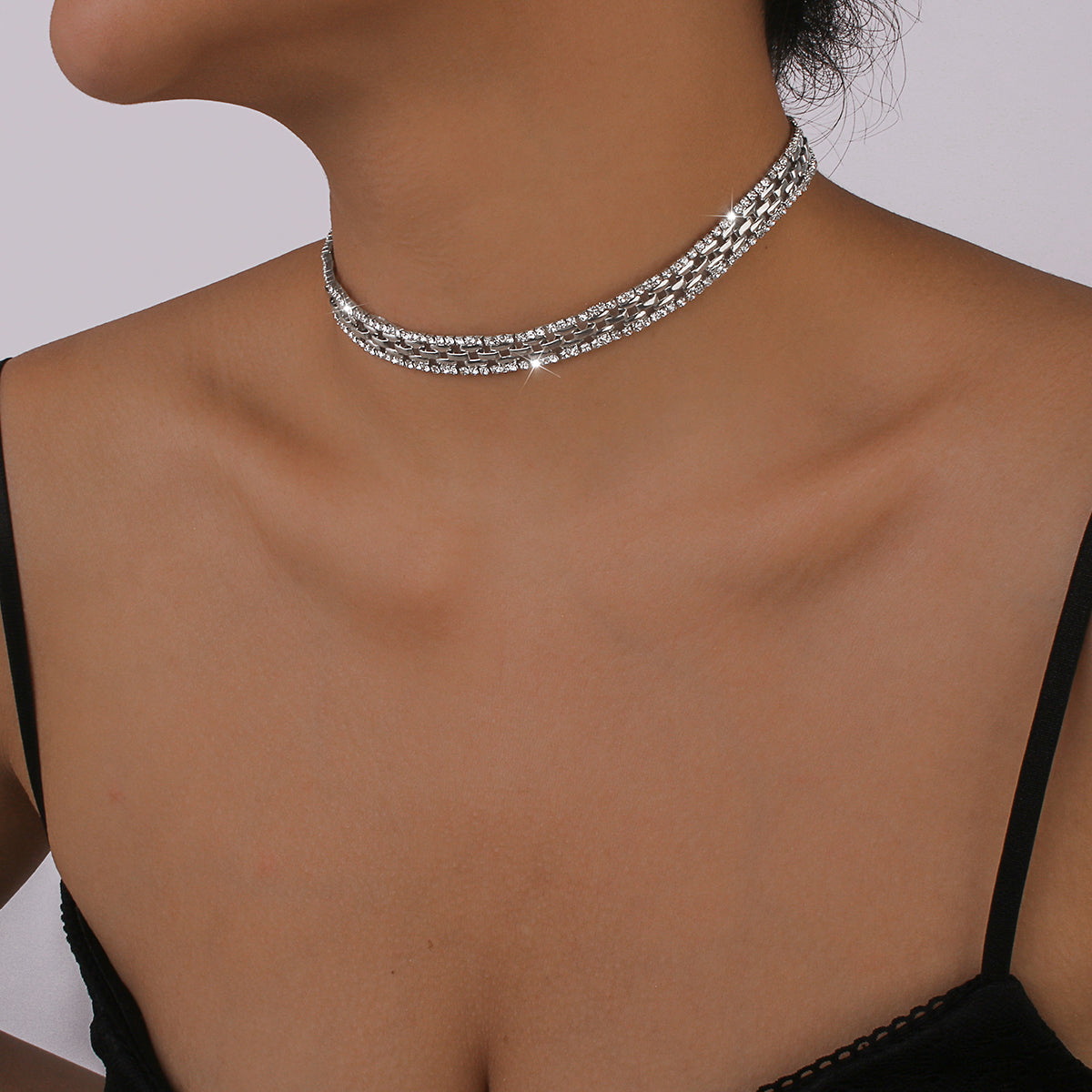 Punk Thick Rhinestone Chains Short Choker Necklace medyjewelry