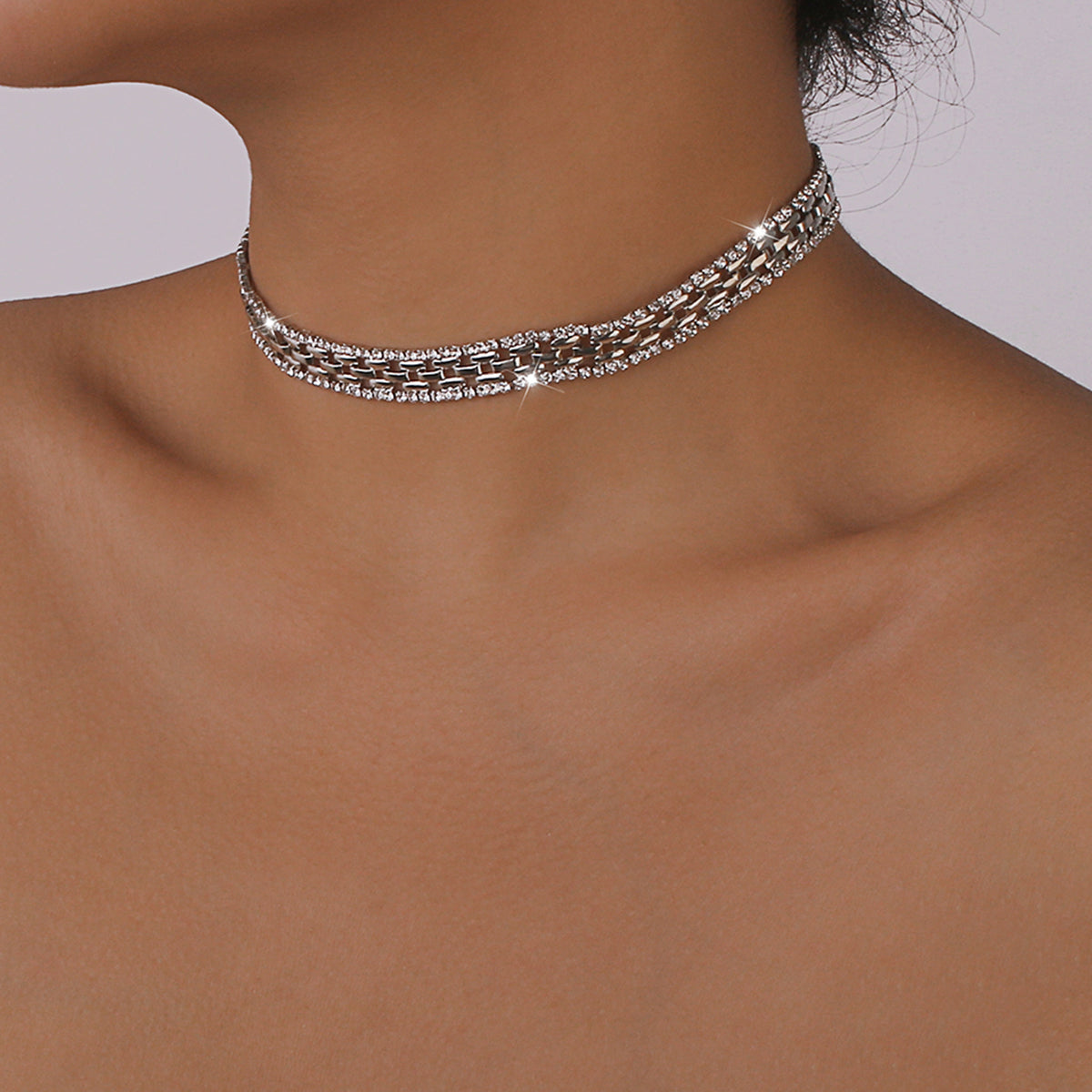 Punk Thick Rhinestone Chains Short Choker Necklace medyjewelry