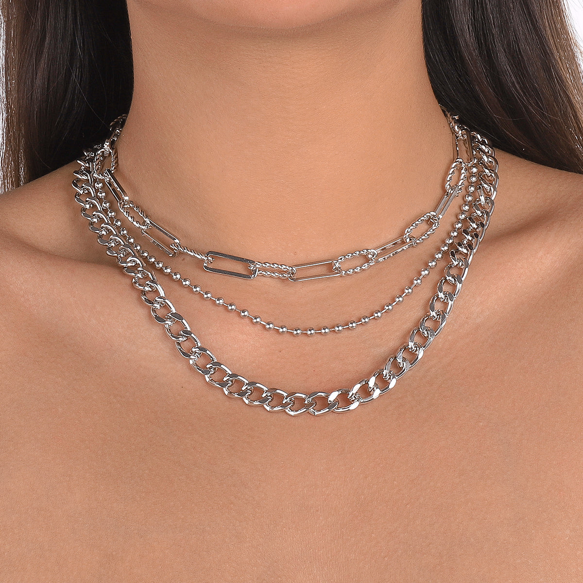 Punk Chunky Cuban Multi Layers Necklace medyjewelry