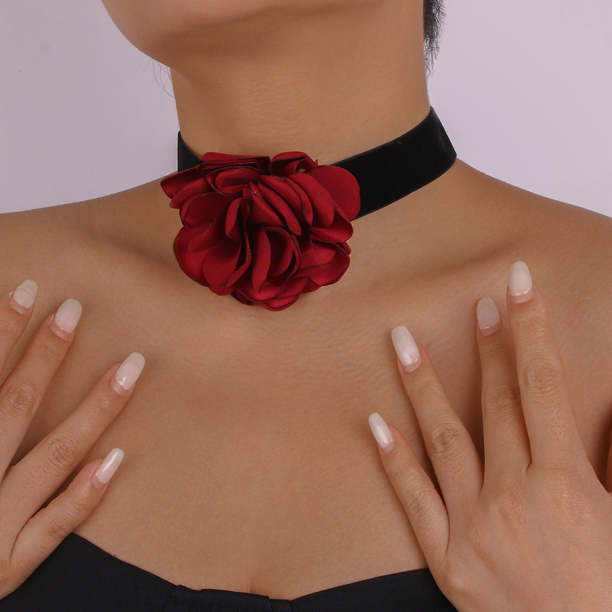Retro Romantic Fabric Rose Flower Choker Necklace medyjewelry