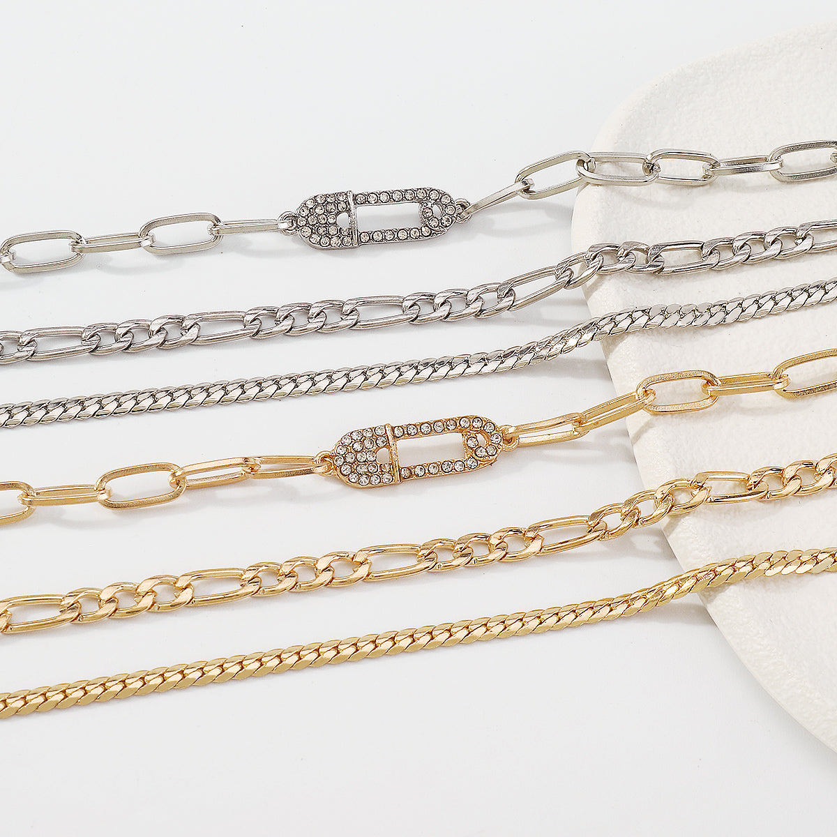 Layered Rhinestone Safety Pin Chain Necklaces medyjewelry