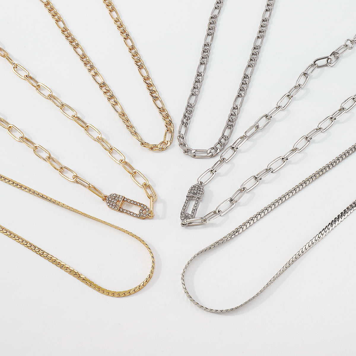 Layered Rhinestone Safety Pin Chain Necklaces medyjewelry