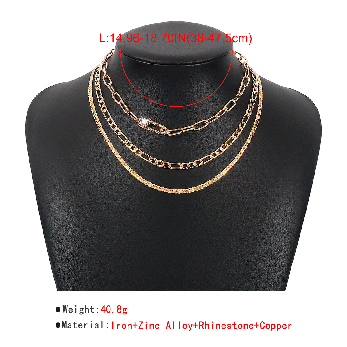 Layered Rhinestone Safety Pin Chain Necklaces medyjewelry