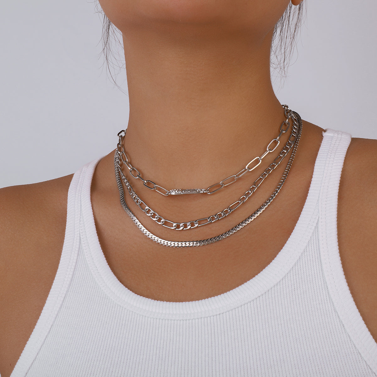 Layered Rhinestone Safety Pin Chain Necklaces medyjewelry