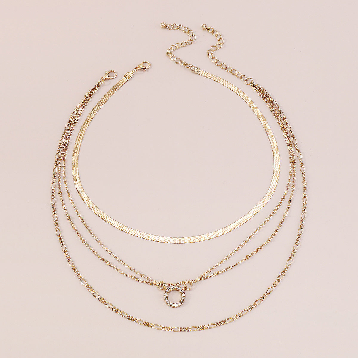Punk Snake Chain Rhinestone Round Pendant Necklace medyjewelry