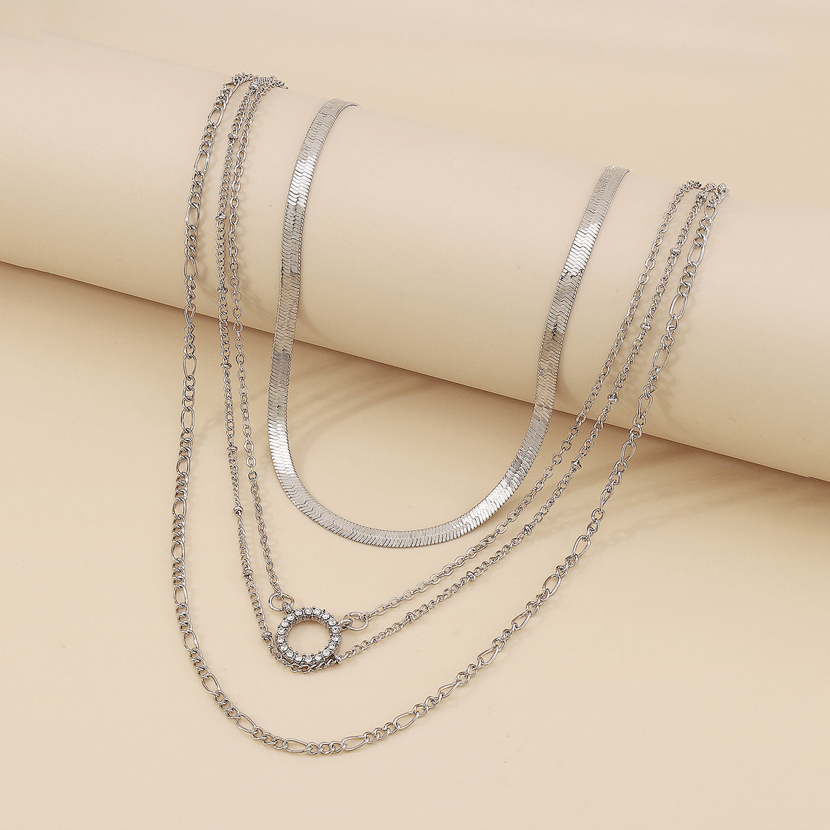 Punk Snake Chain Rhinestone Round Pendant Necklace medyjewelry