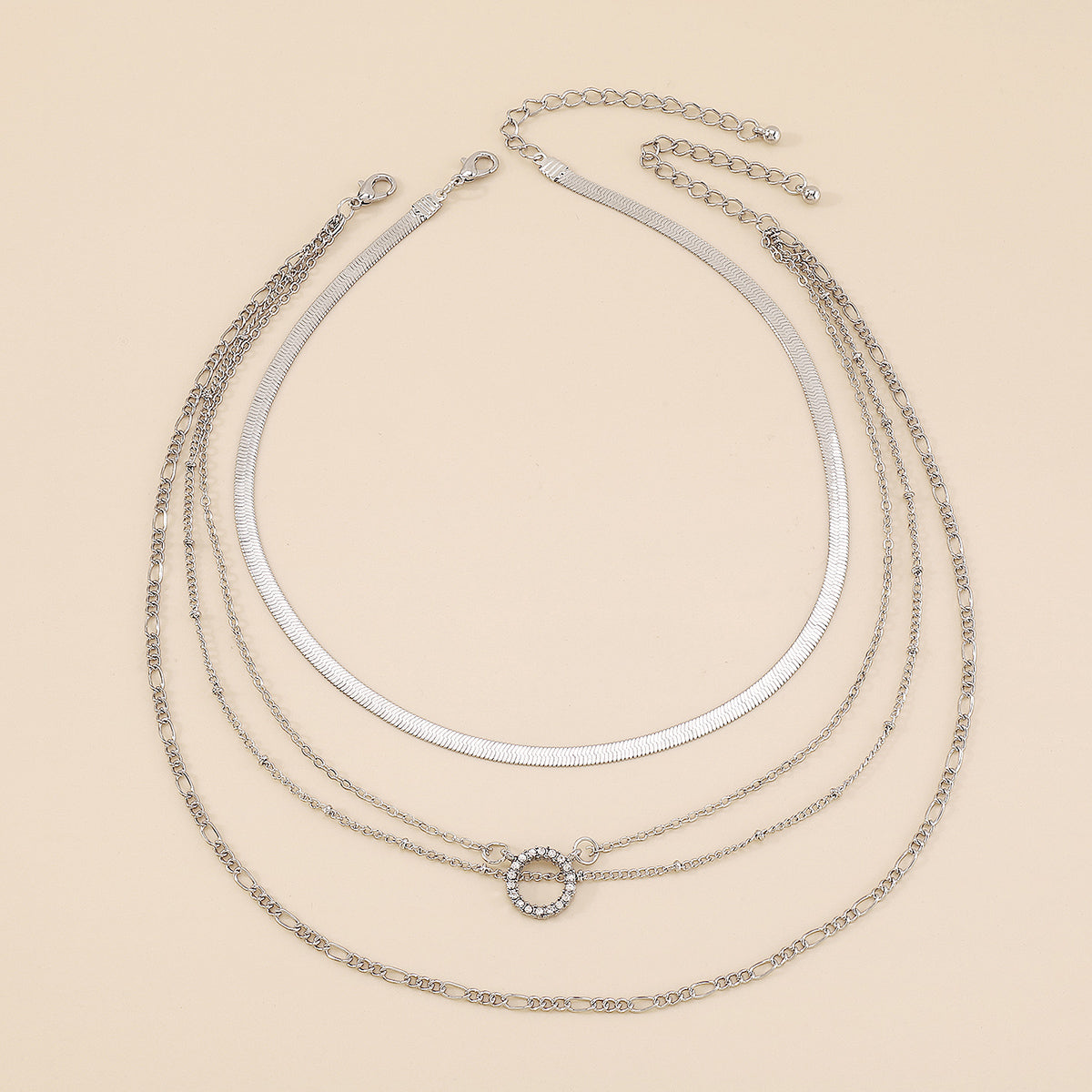 Punk Snake Chain Rhinestone Round Pendant Necklace medyjewelry