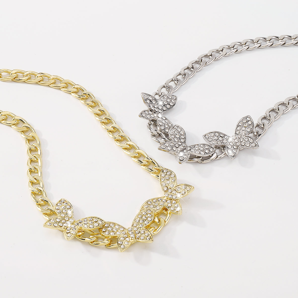 Cuban Link Chain Rhinestone Butterfly Necklace medyjewelry