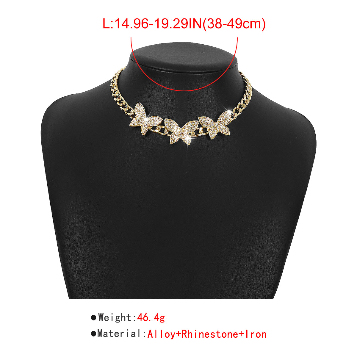 Cuban Link Chain Rhinestone Butterfly Necklace medyjewelry