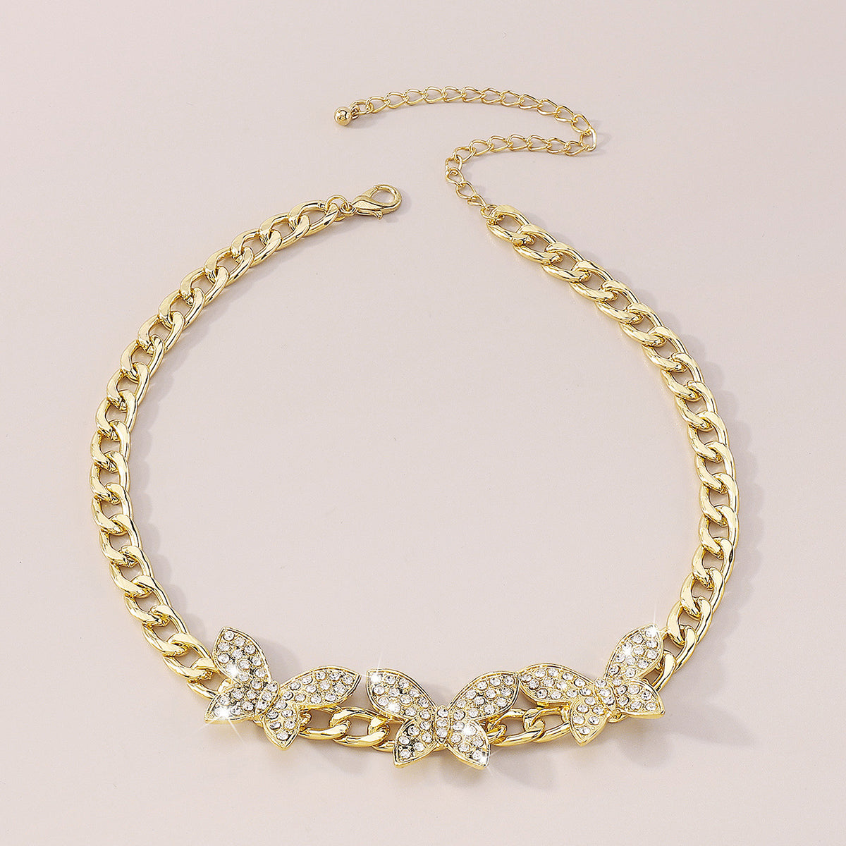 Cuban Link Chain Rhinestone Butterfly Necklace medyjewelry
