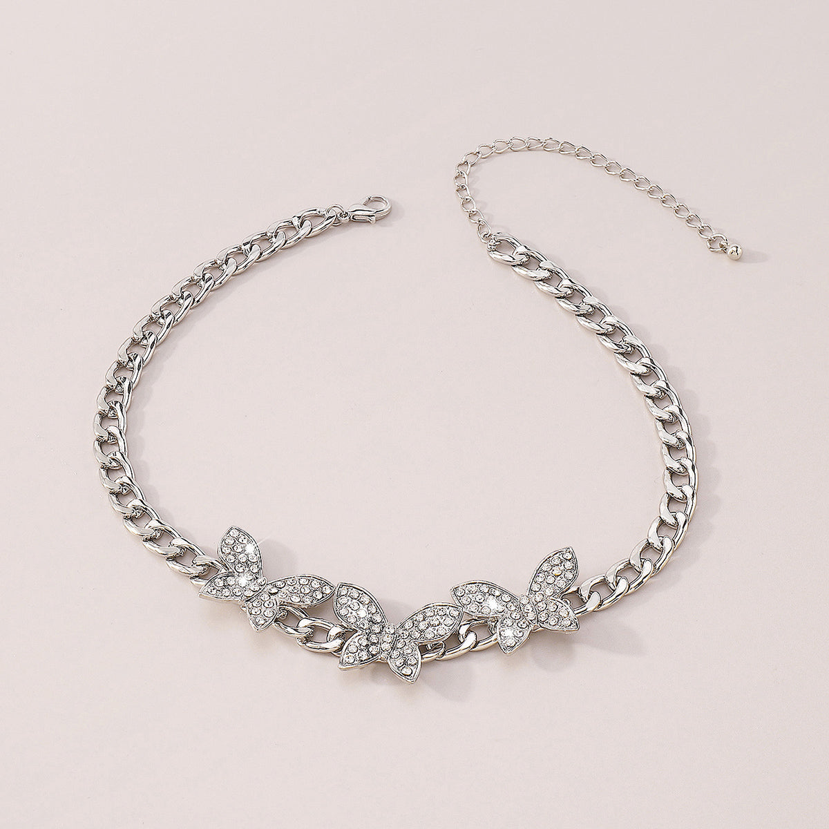 Cuban Link Chain Rhinestone Butterfly Necklace medyjewelry
