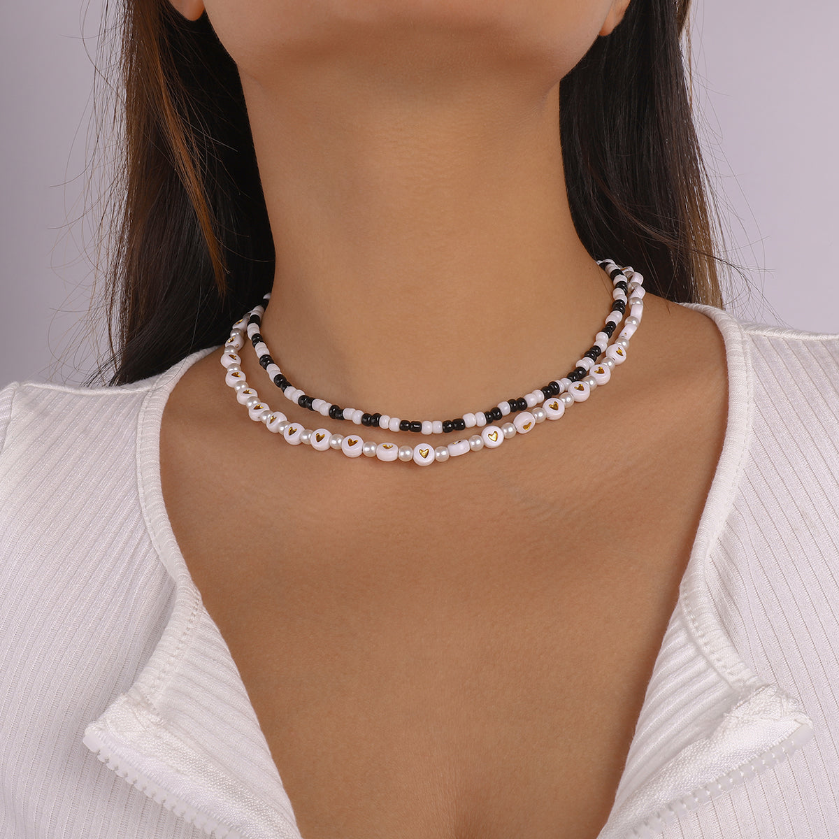 Bohemia Black & White Beads Pearl Choker Necklace medyjewelry