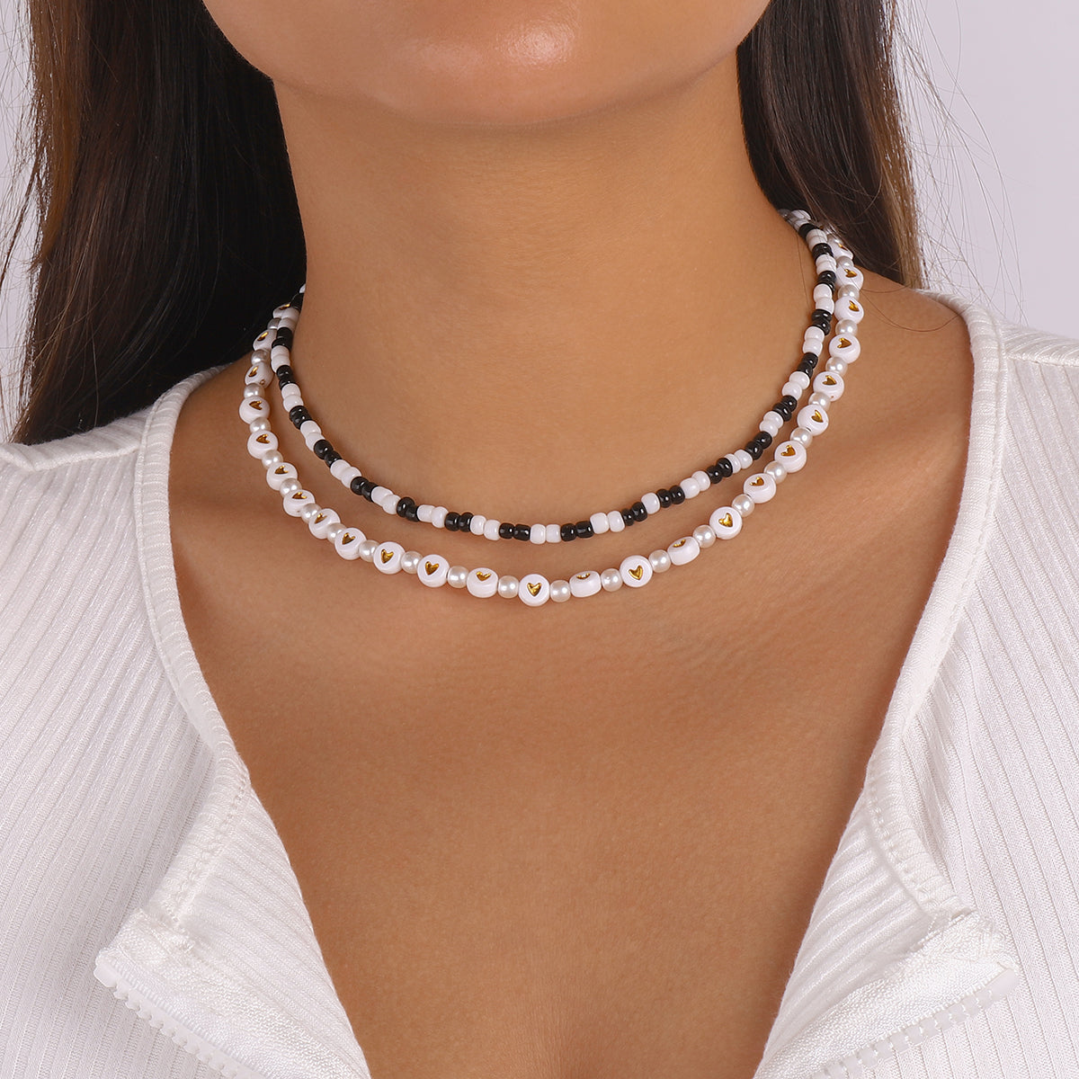 Bohemia Black & White Beads Pearl Choker Necklace medyjewelry