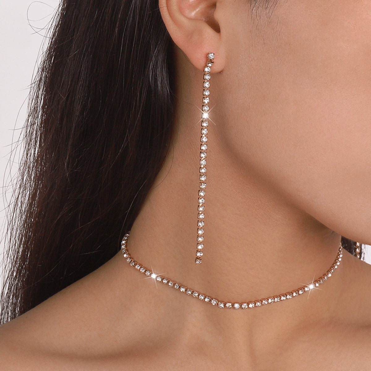 1 Row Shiny Choker Tennis Chain Necklace Set medyjewelry