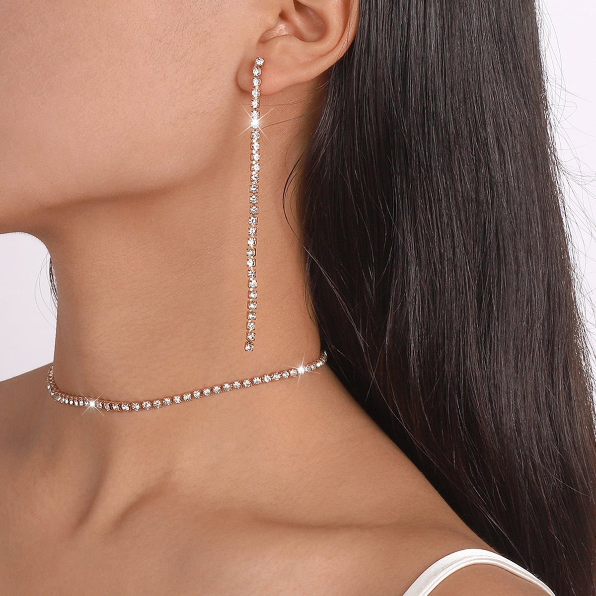 1 Row Shiny Choker Tennis Chain Necklace Set medyjewelry