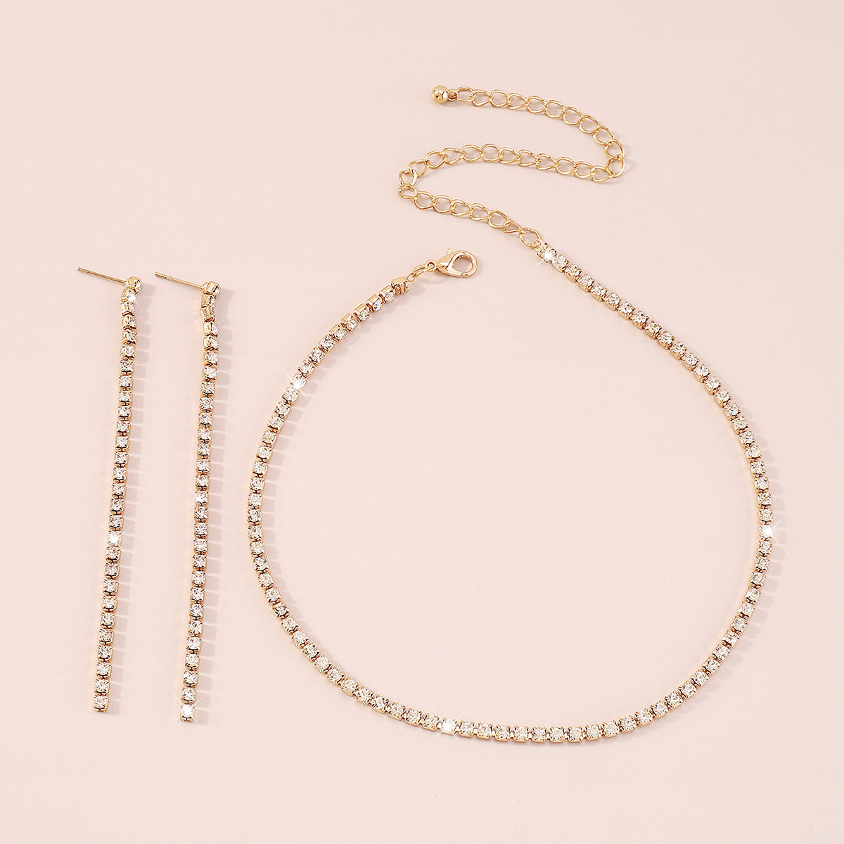 1 Row Shiny Choker Tennis Chain Necklace Set medyjewelry