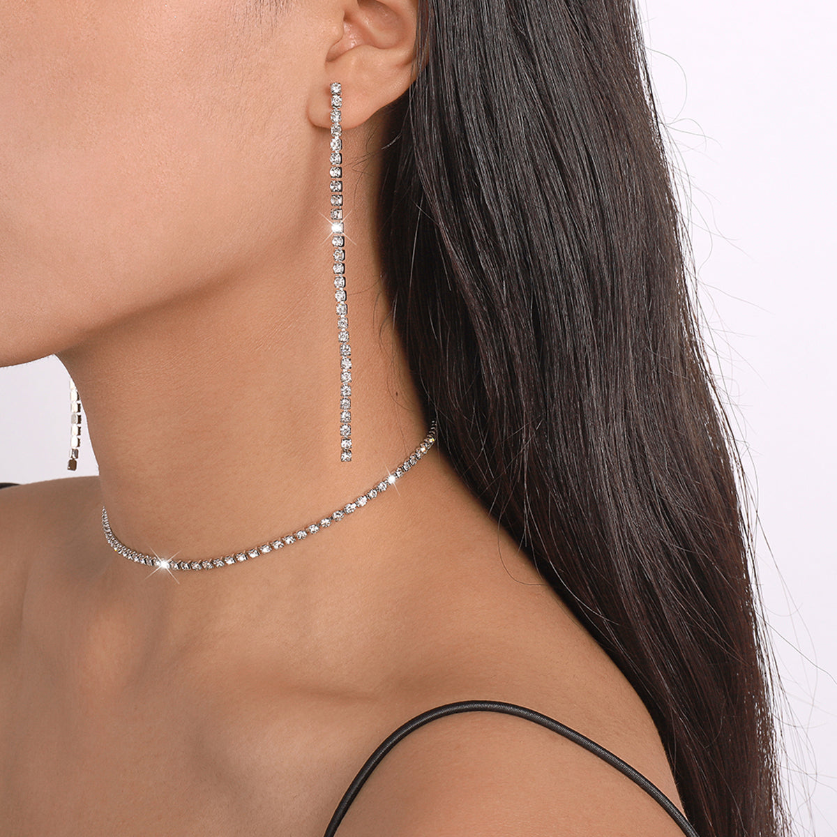 1 Row Shiny Choker Tennis Chain Necklace Set medyjewelry