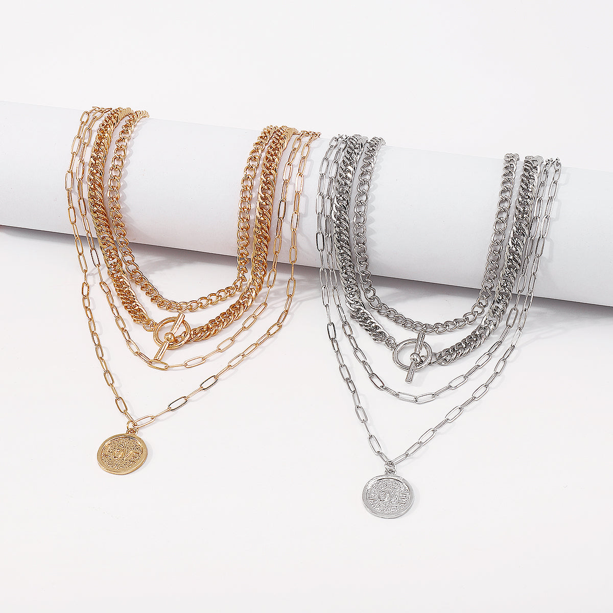 Multi-Strand Carved LOVE Pendant Toggle Necklaces medyjewelry