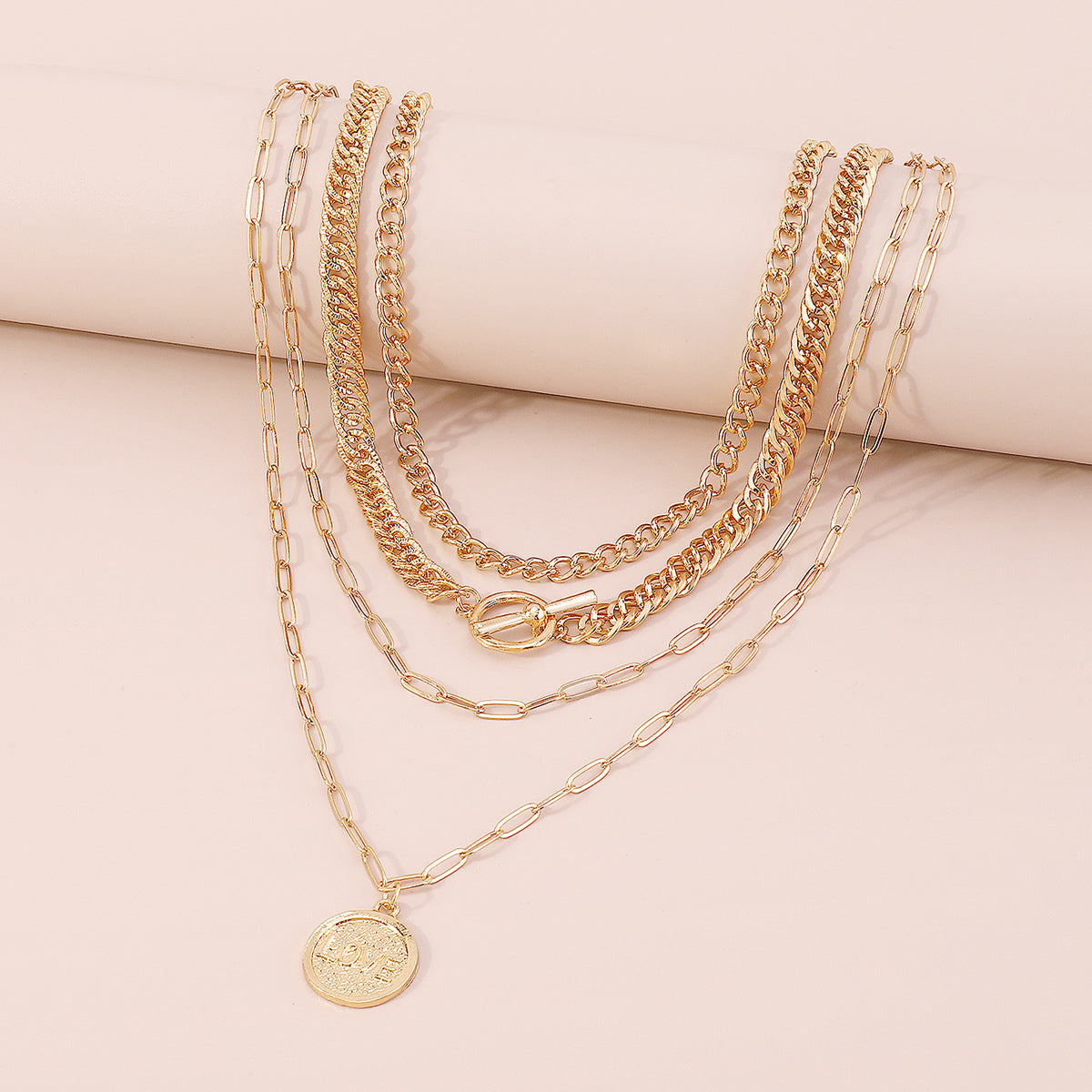 Multi-Strand Carved LOVE Pendant Toggle Necklaces medyjewelry