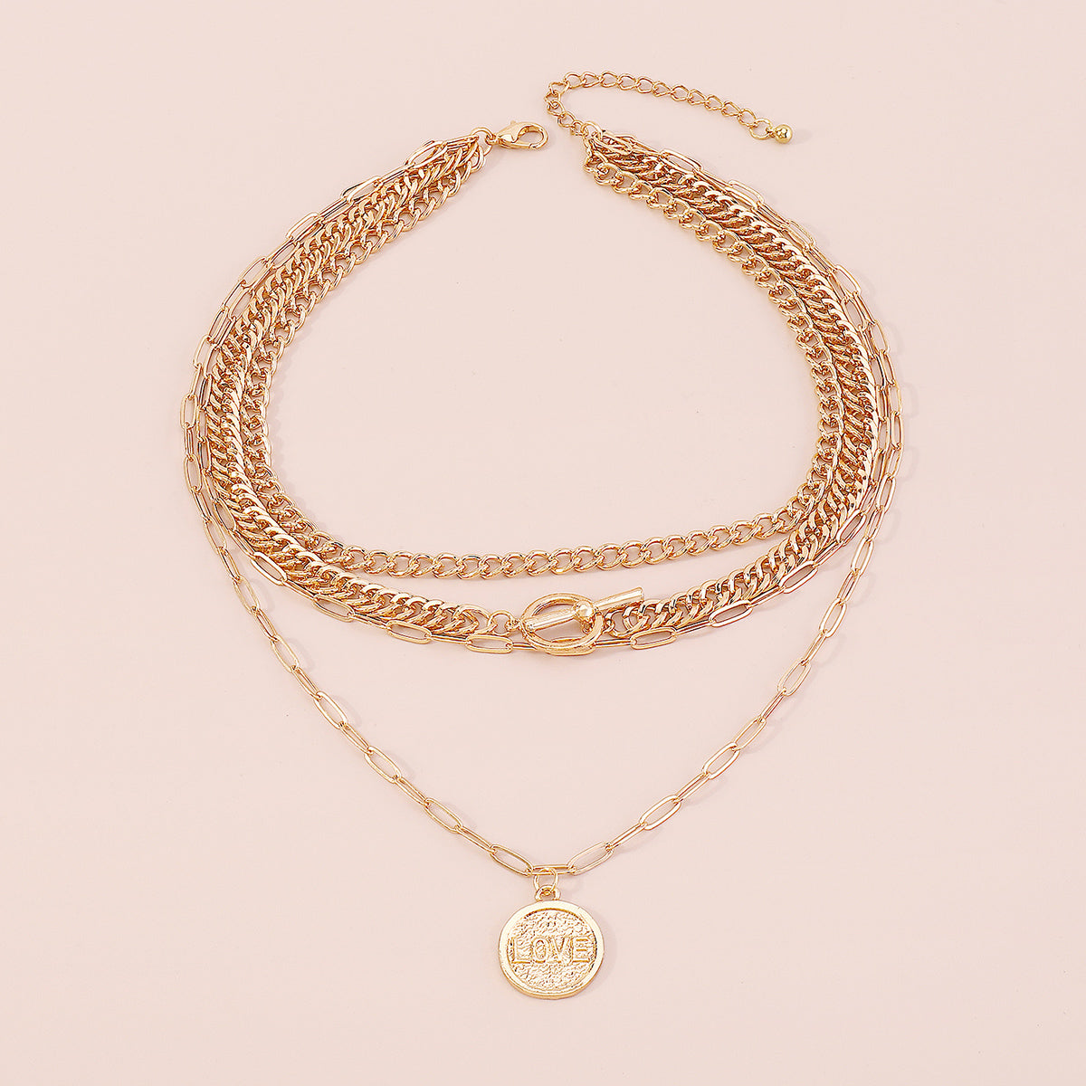 Multi-Strand Carved LOVE Pendant Toggle Necklaces medyjewelry