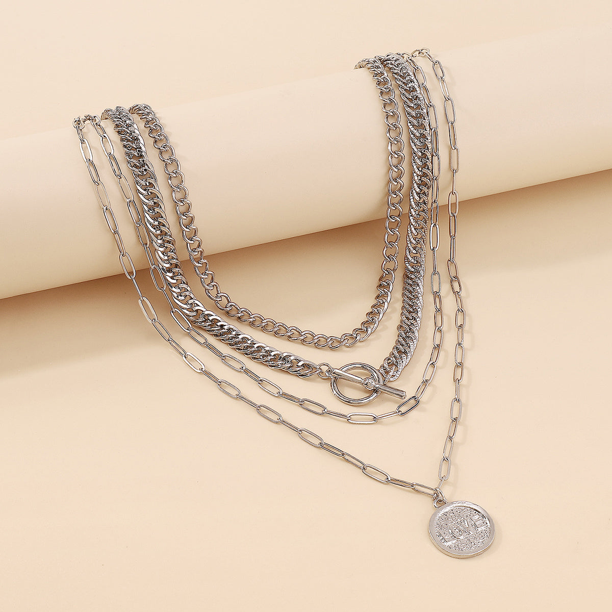 Multi-Strand Carved LOVE Pendant Toggle Necklaces medyjewelry