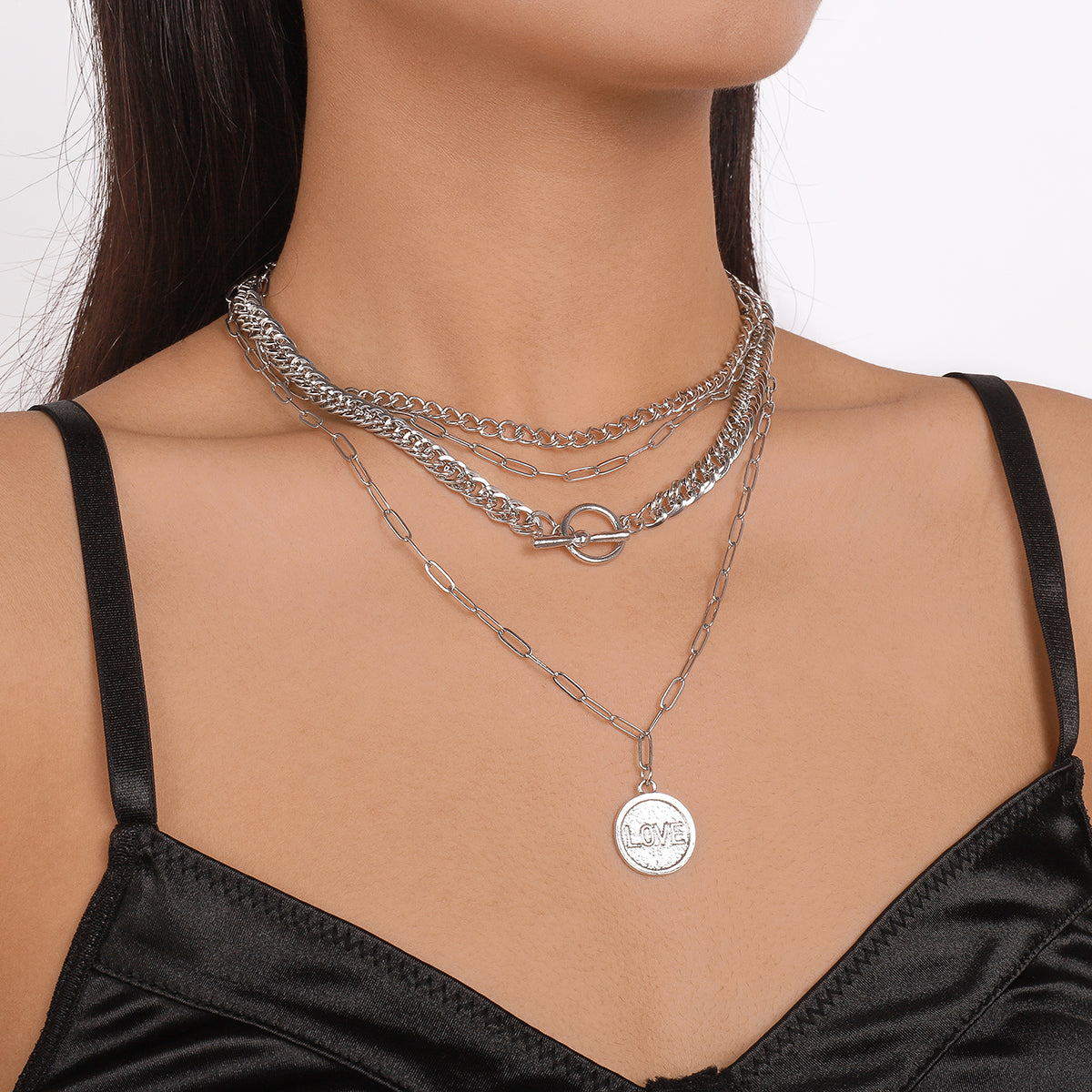 Multi-Strand Carved LOVE Pendant Toggle Necklaces medyjewelry
