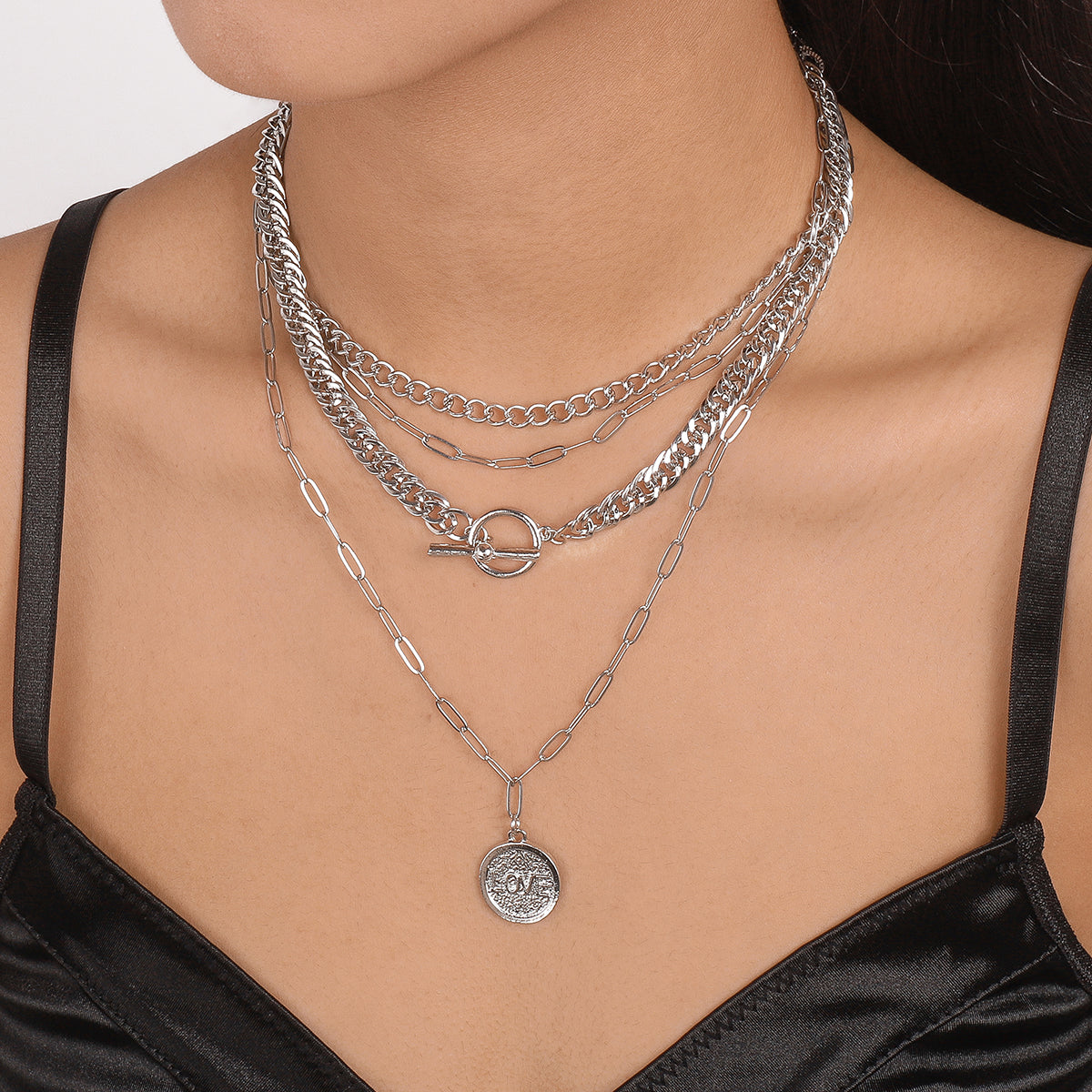 Multi-Strand Carved LOVE Pendant Toggle Necklaces medyjewelry