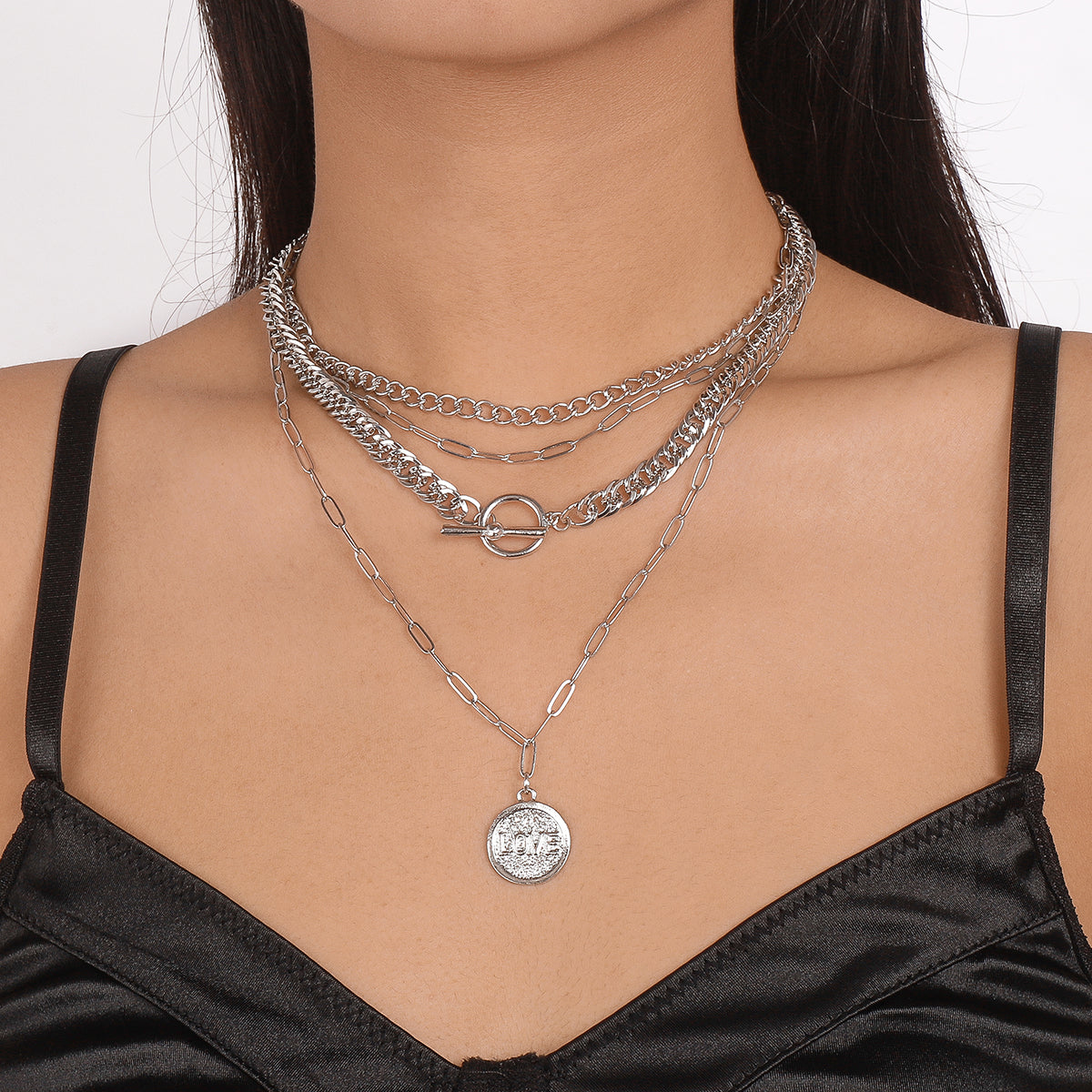 Multi-Strand Carved LOVE Pendant Toggle Necklaces medyjewelry