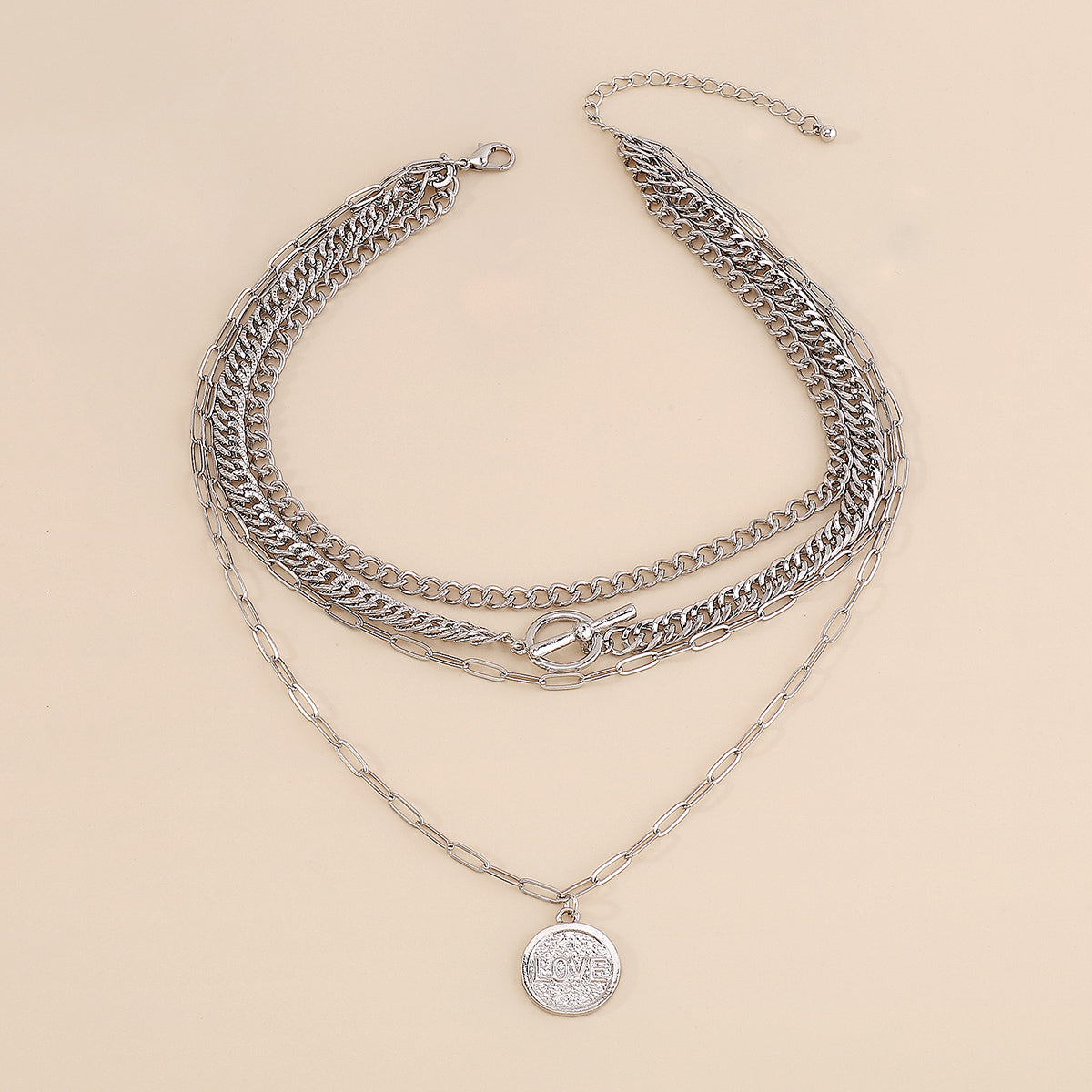 Multi-Strand Carved LOVE Pendant Toggle Necklaces medyjewelry