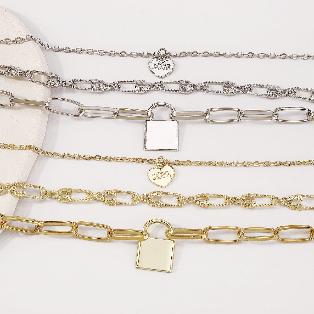 Safety Pin Chain W/Heart Padlock Pendant Necklace medyjewelry