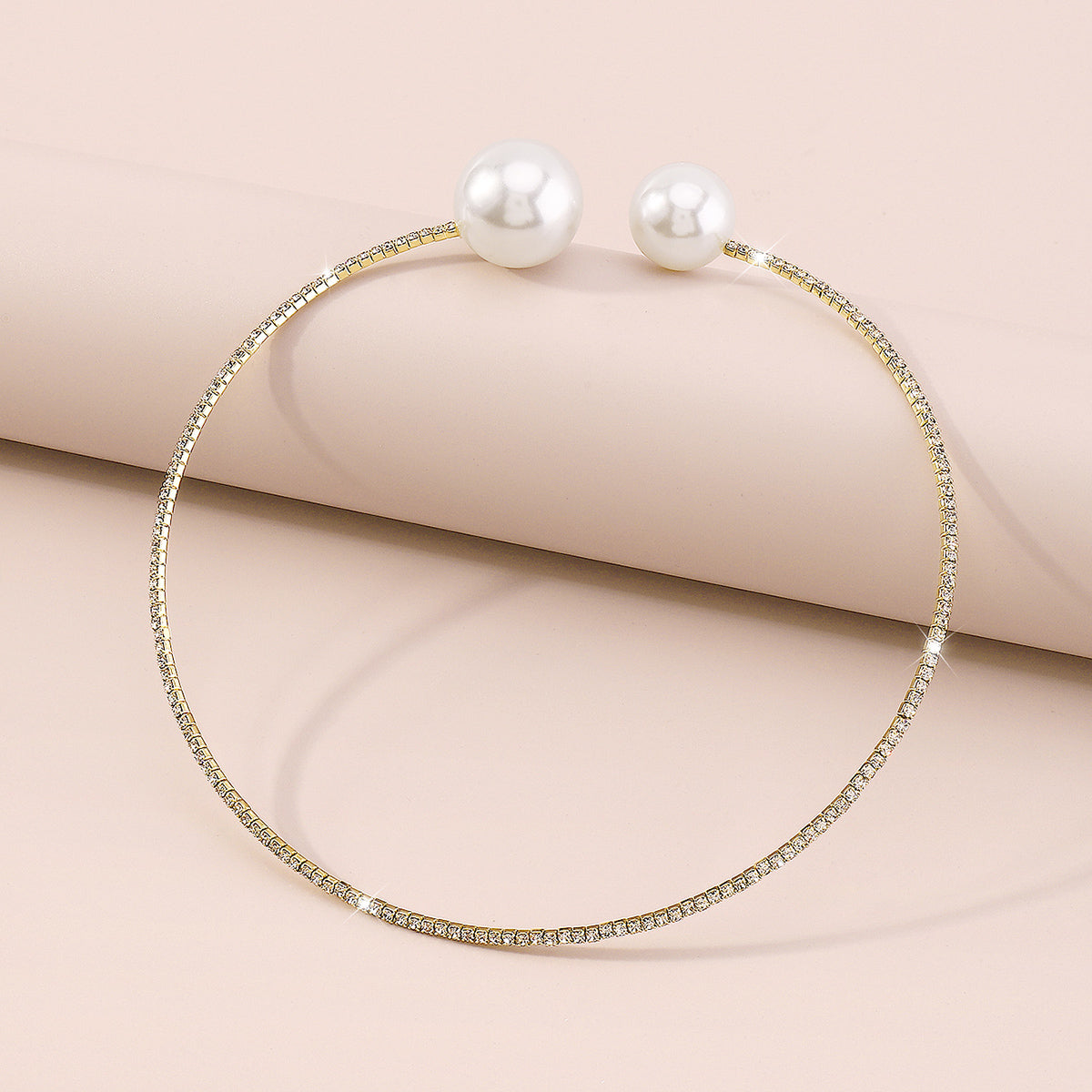 Elegant Big Pearls Open Claw Chain Collar Necklace medyjewelry